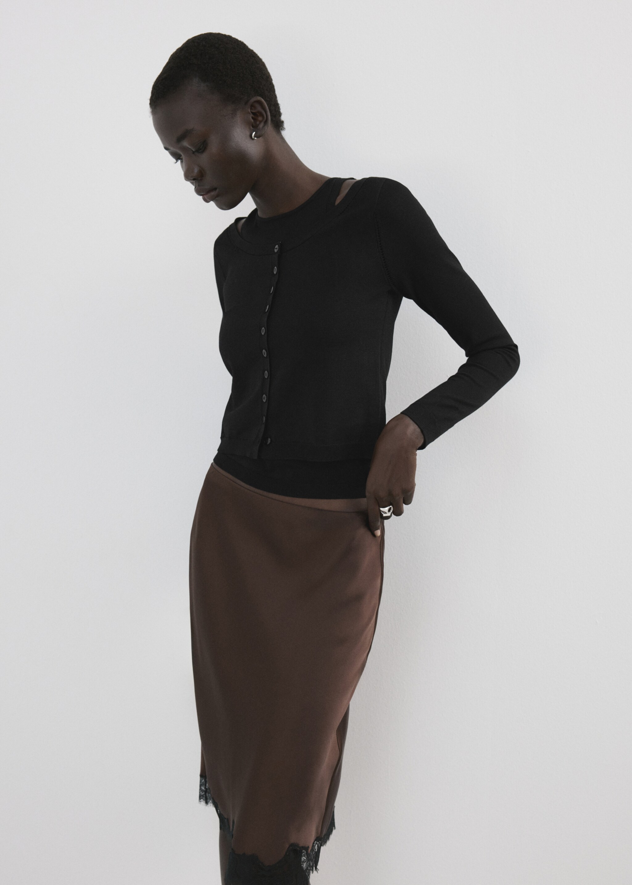 سترة محبوكة متناسقة - رؤية وسط, أسود. Ref: 27065979-00.