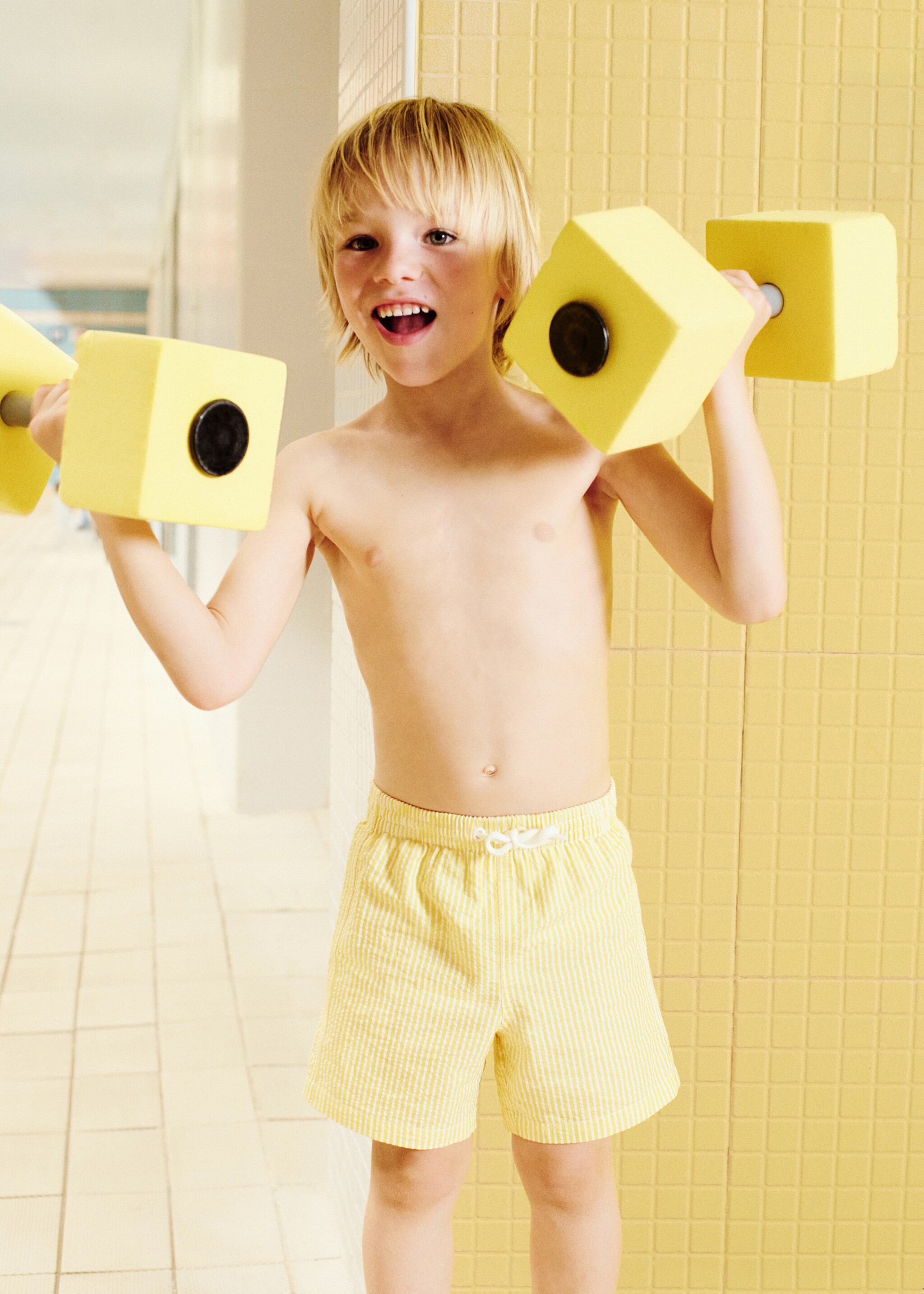 Striped drawstring swimsuit - Details of the article 5, Yellow. Ref: 27065981-00.