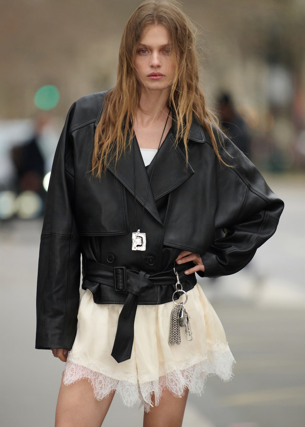 Leather jacket with belt - image 4