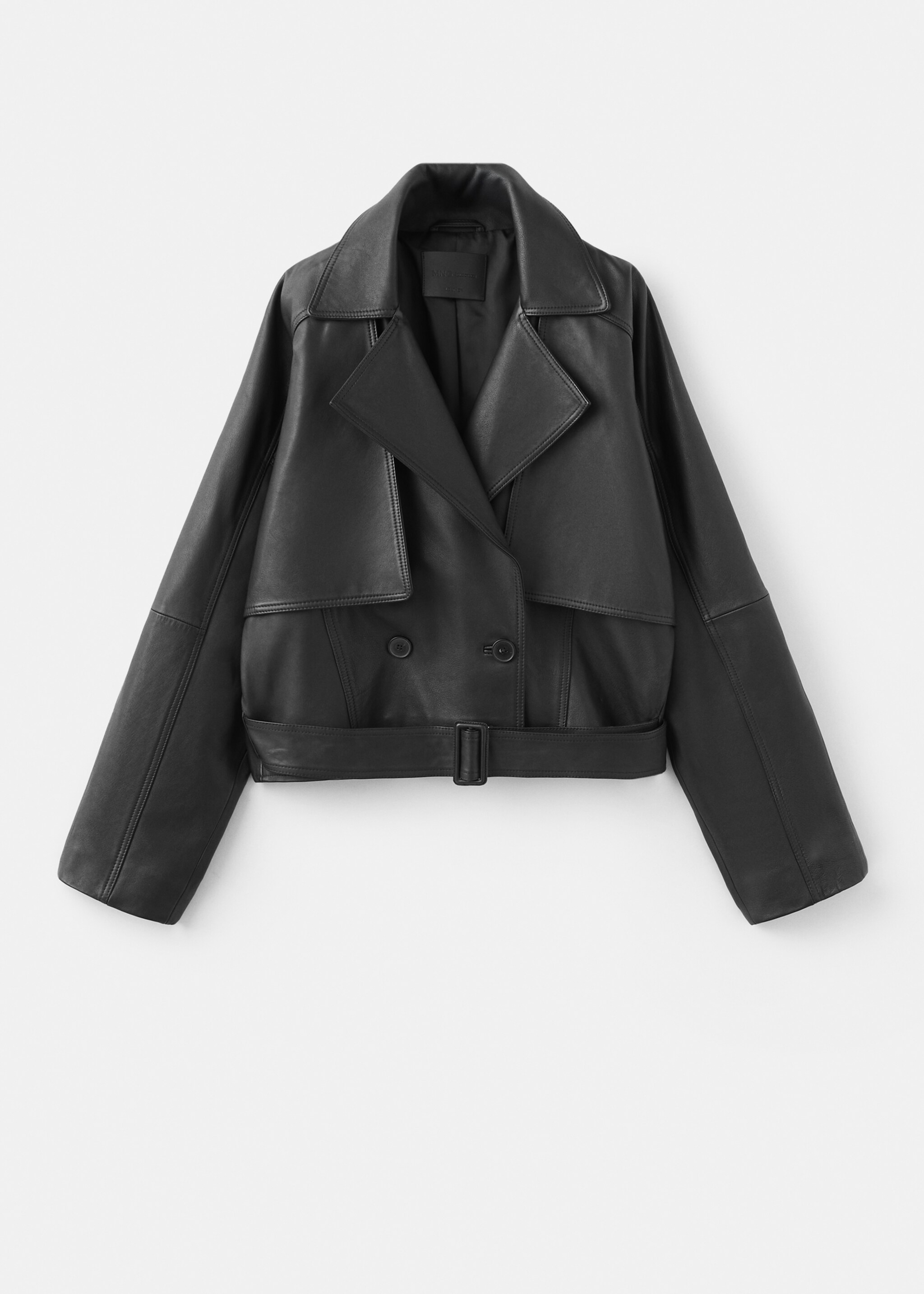 Lapels leather jacket - Article without model, Black. Ref: 27065997-00.