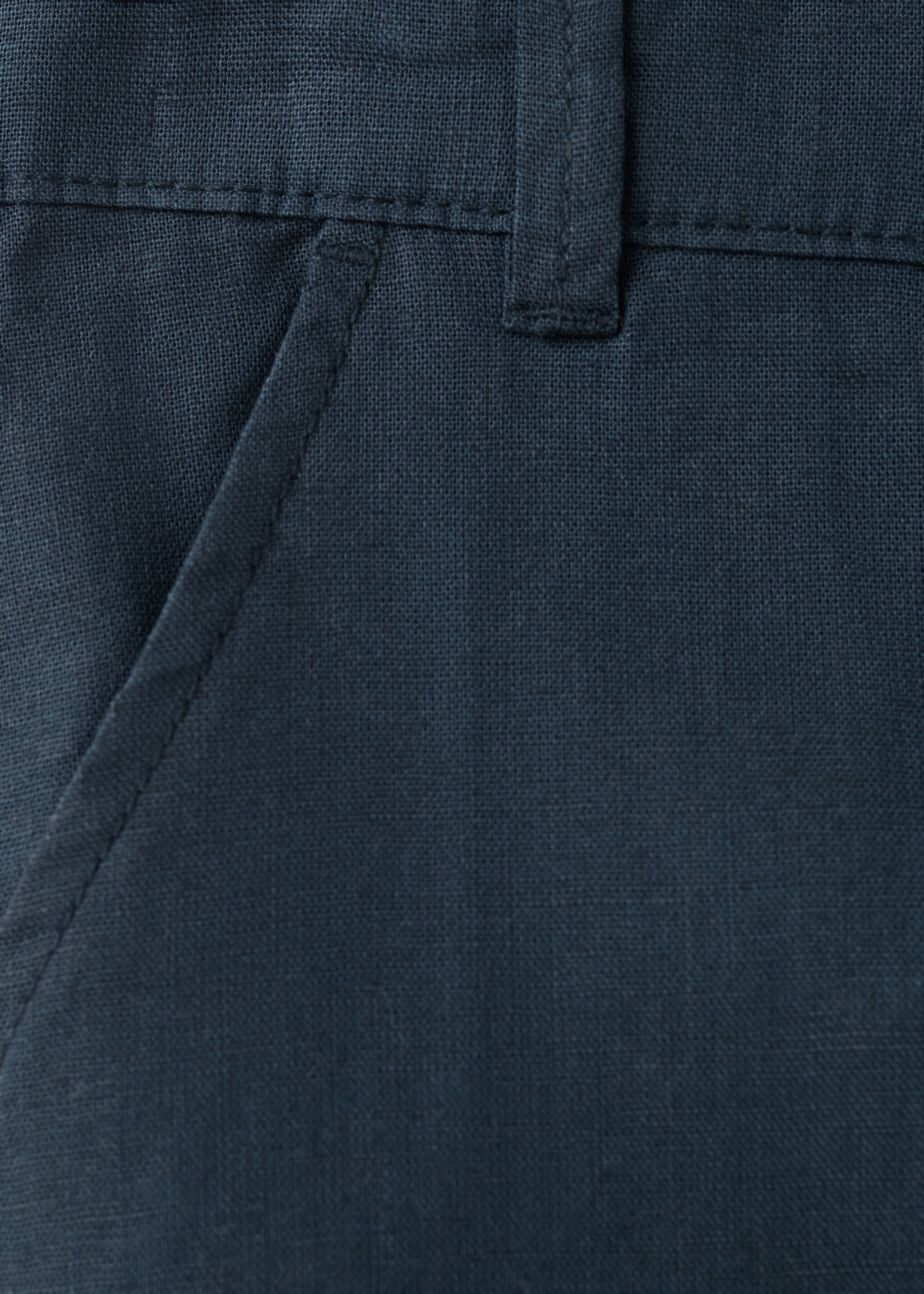Straight linen-blend trousers - Details of the article 0, Navy. Ref: 27066339-00.