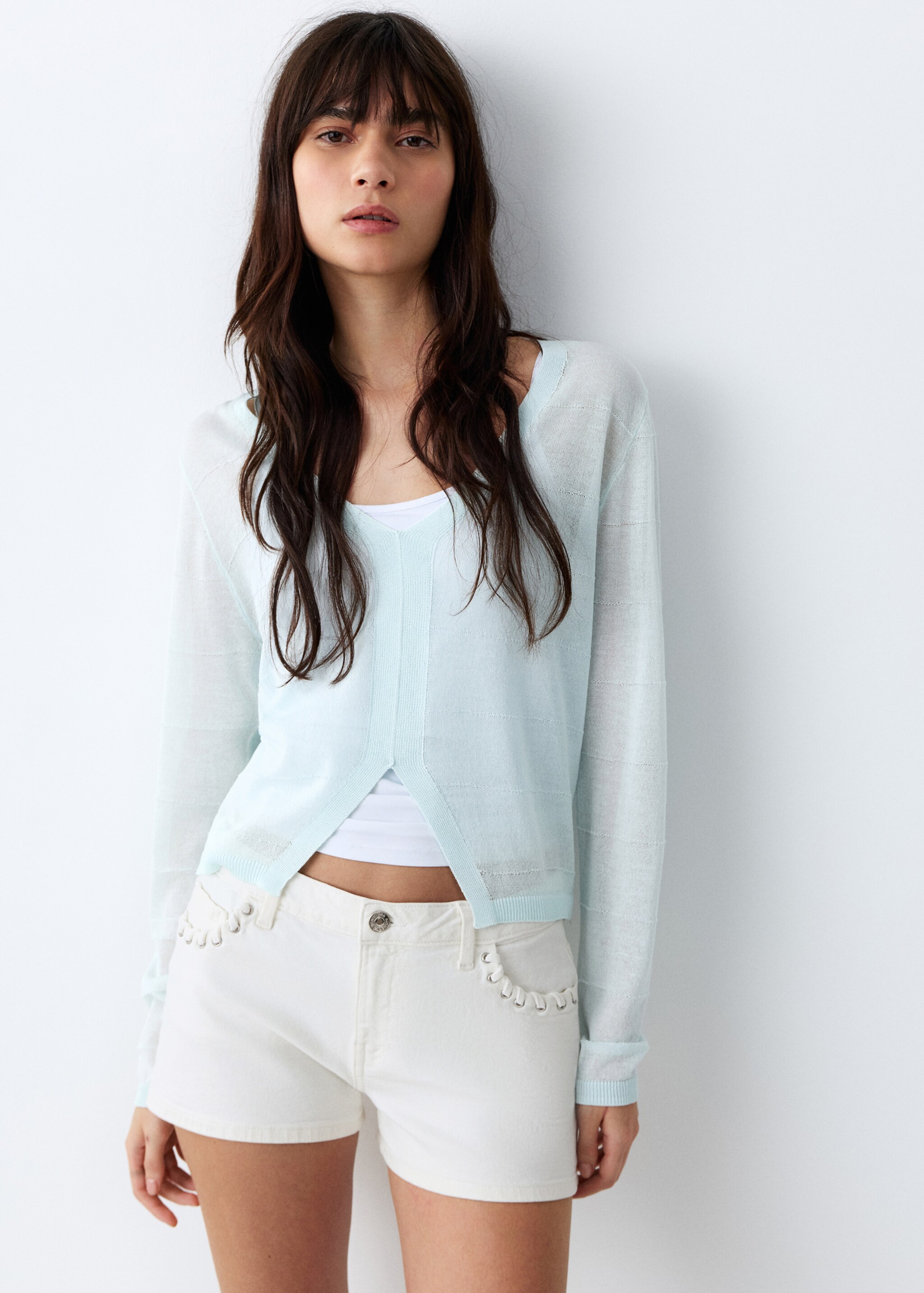 Mini shorts with decorative details - Details of the article 1, Off White. Ref: 27066341-00.