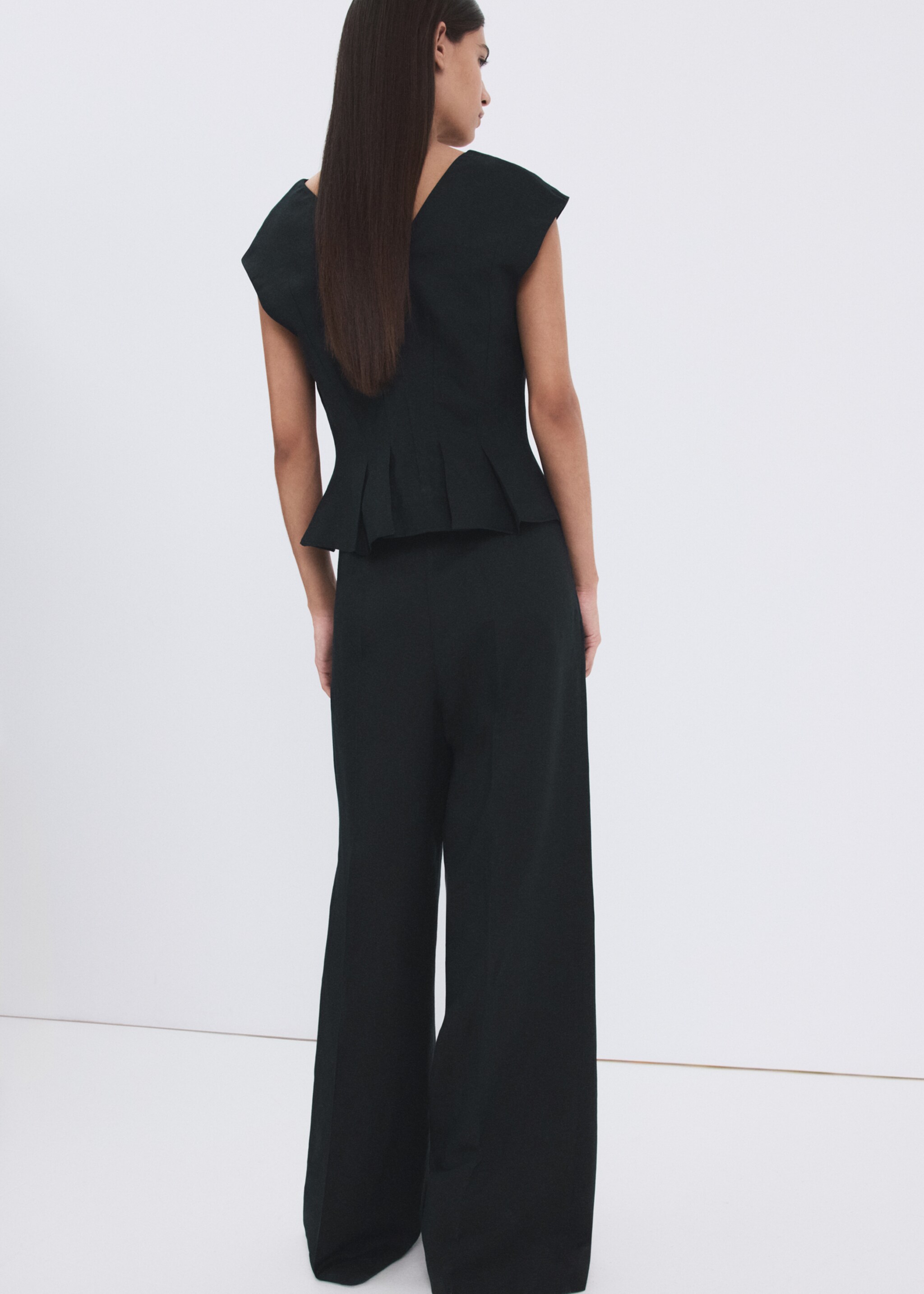 Cotton linen peplum top - Reverse of the article, Navy. Ref: 27066346-00.