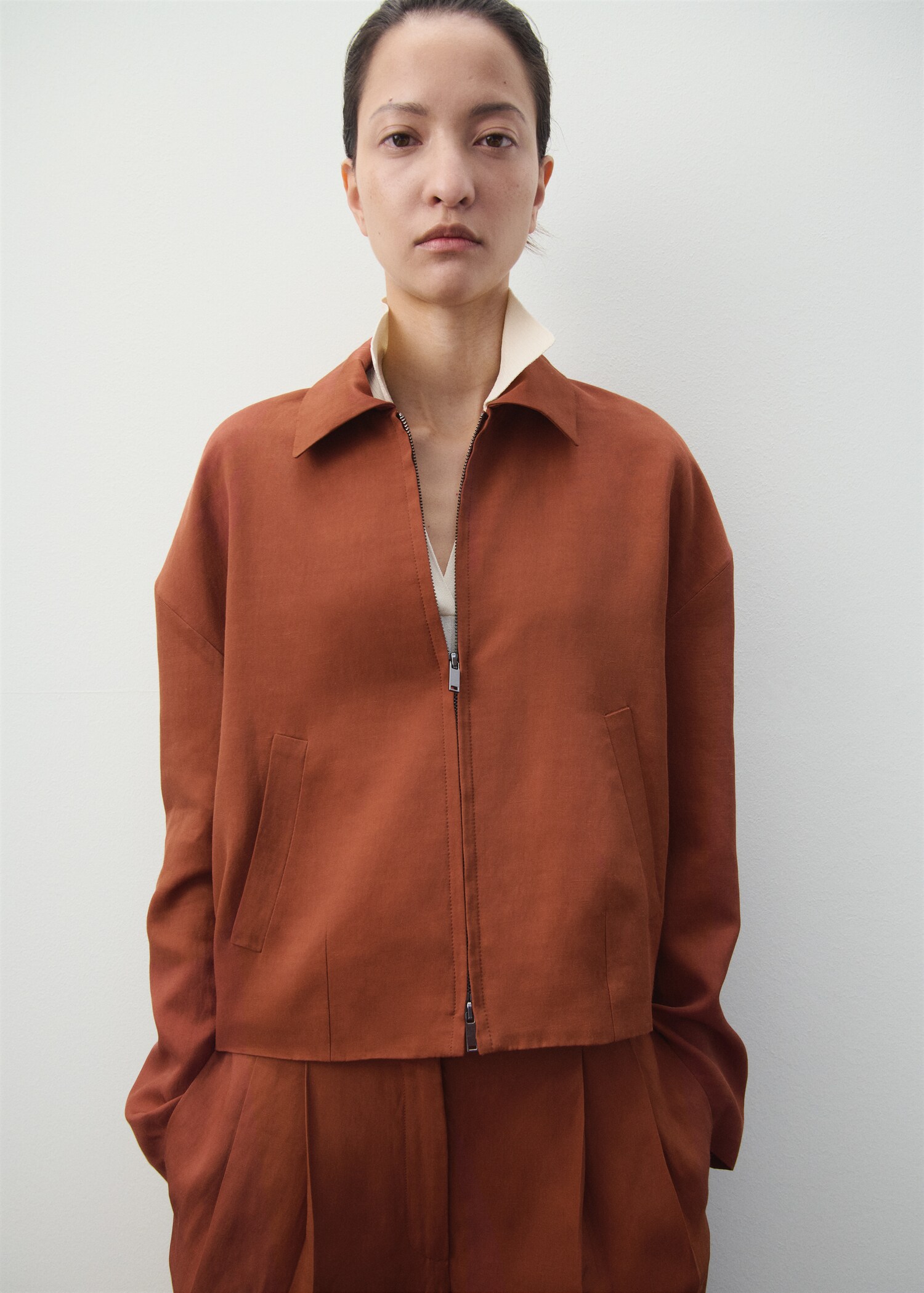 Veste en lin mélangé avec boutons - Plan moyen