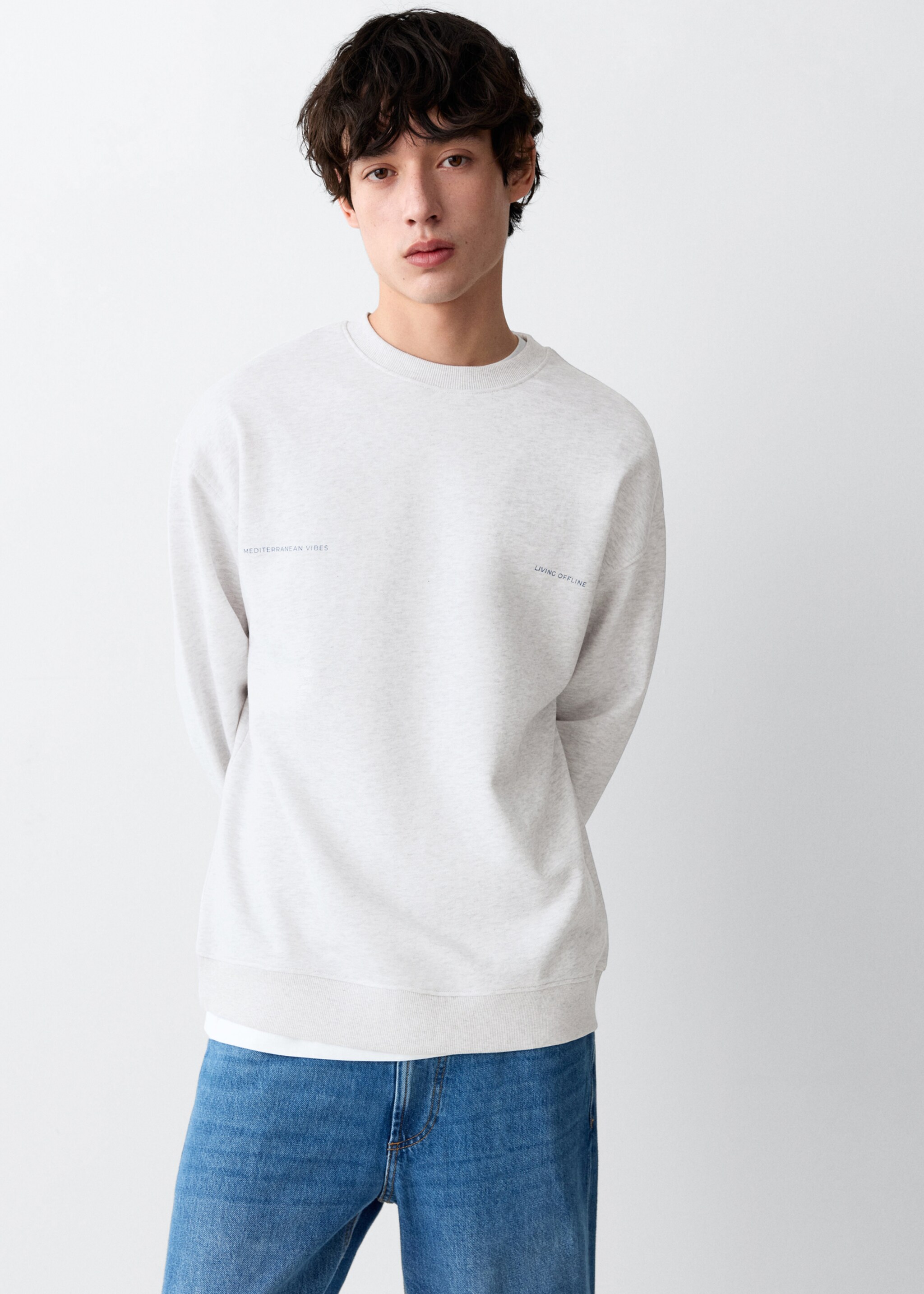 Printed cotton sweatshirt - Medium plane, Light Heather Grey. Ref: 27066355-00.