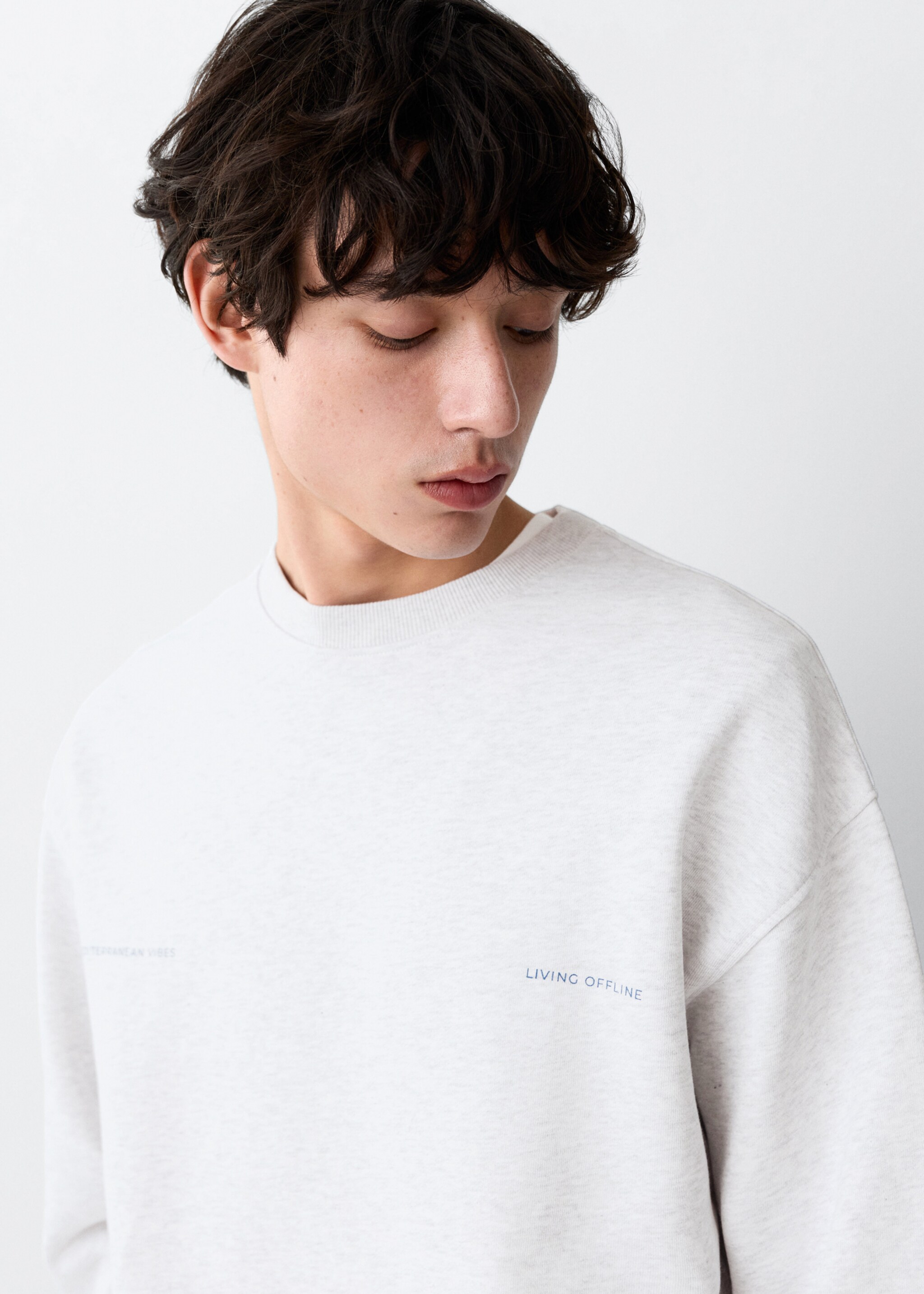 Printed cotton sweatshirt - Details of the article 1, Light Heather Grey. Ref: 27066355-00.
