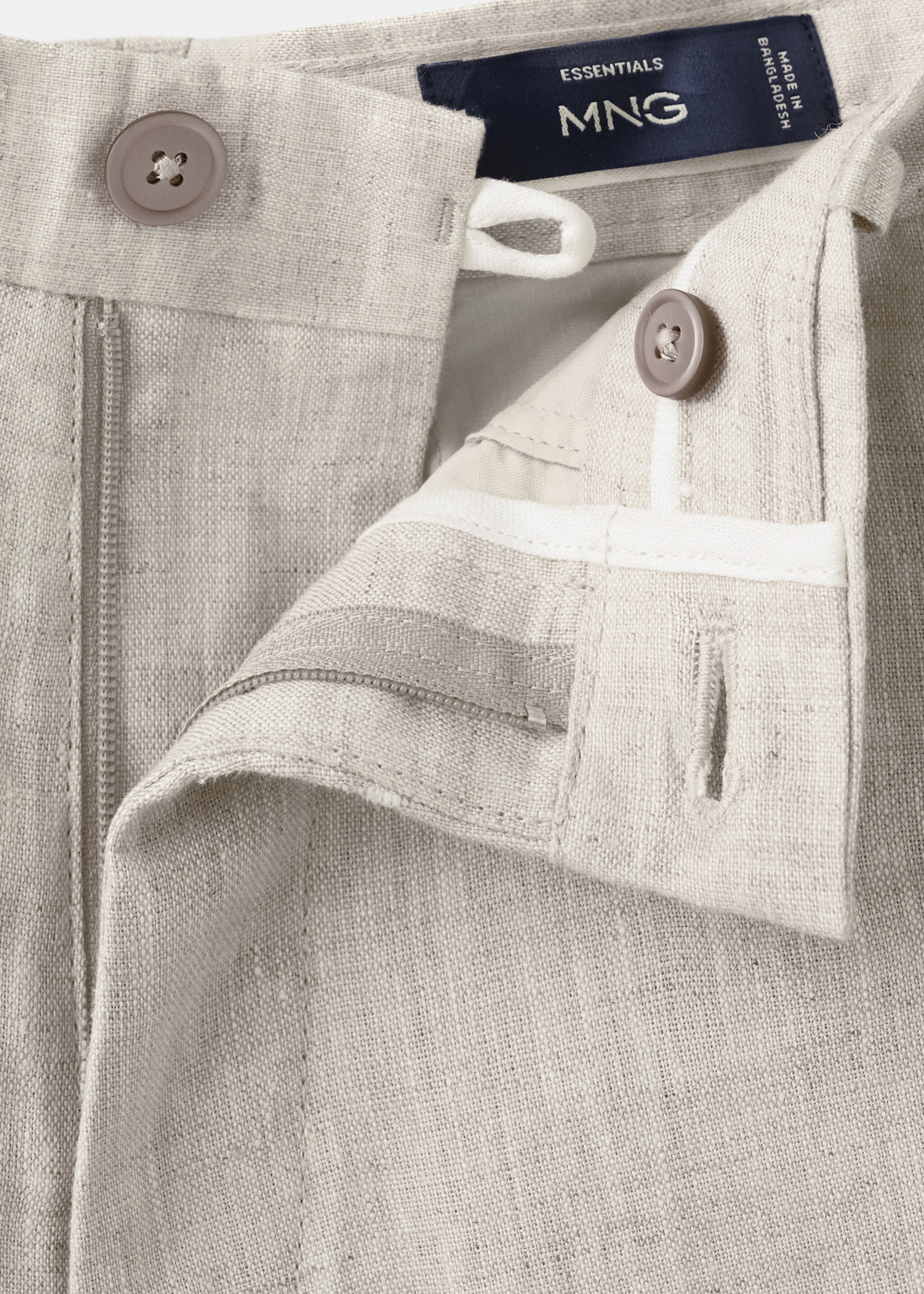 Βερμούδα slim fit 100% λινό - Λεπτομέρεια του προϊόντος 8, Εκρού. Ref: 27066709-00.