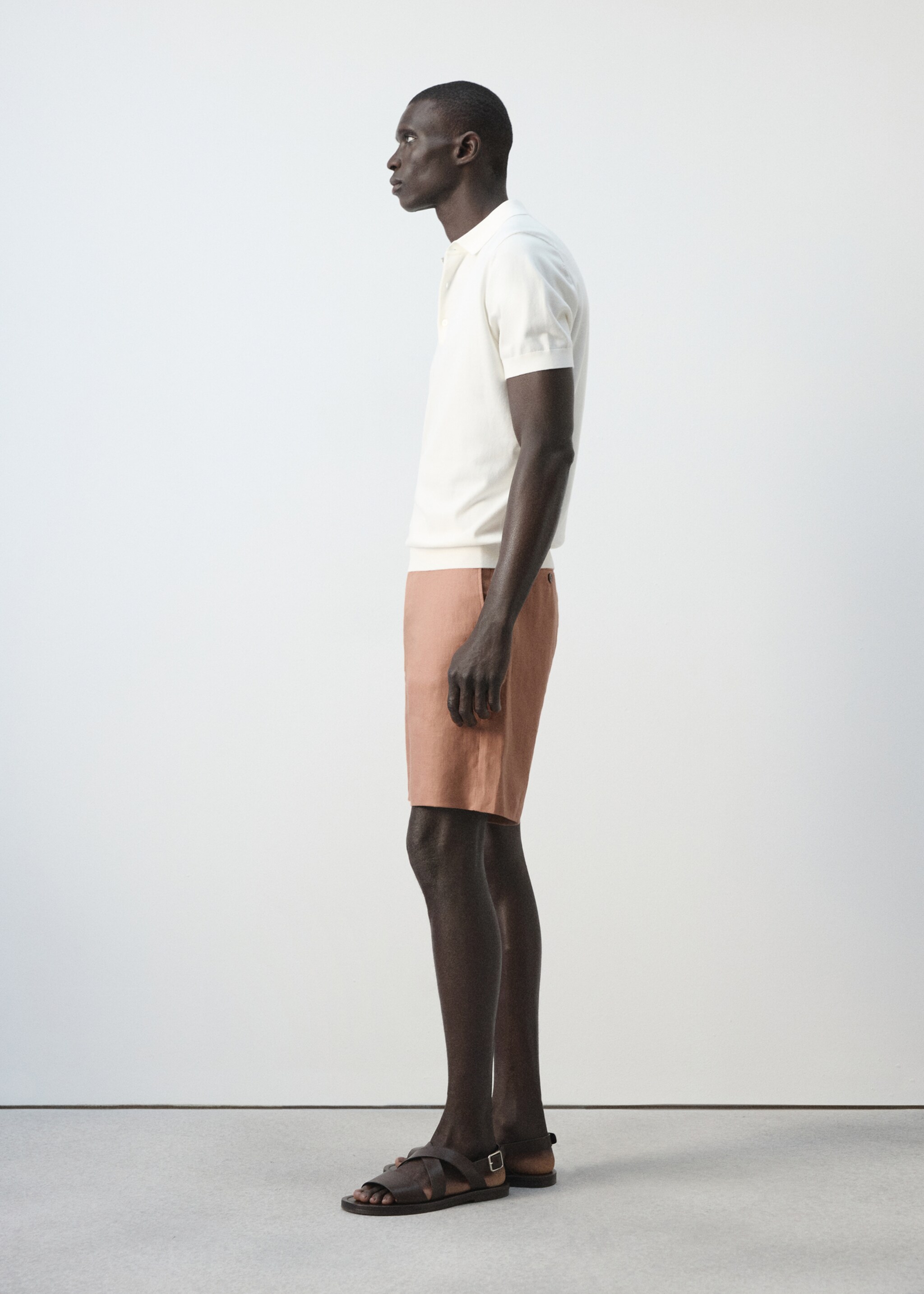 Βερμούδα slim fit 100% λινό - Λεπτομέρεια του προϊόντος 2, Σομόν. Ref: 27066709-00.