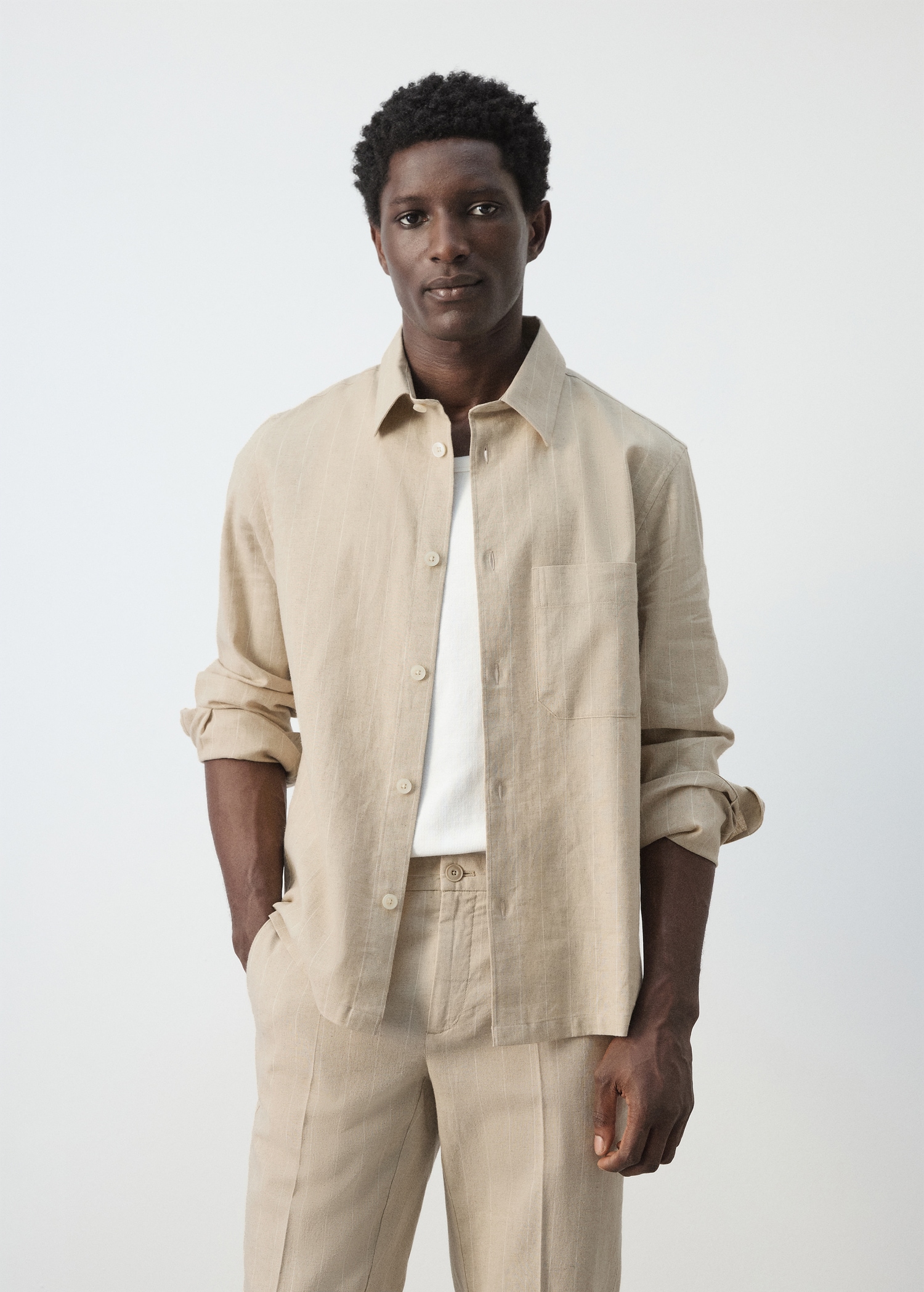 Linen and cotton blend stripe shirt - Medium plane