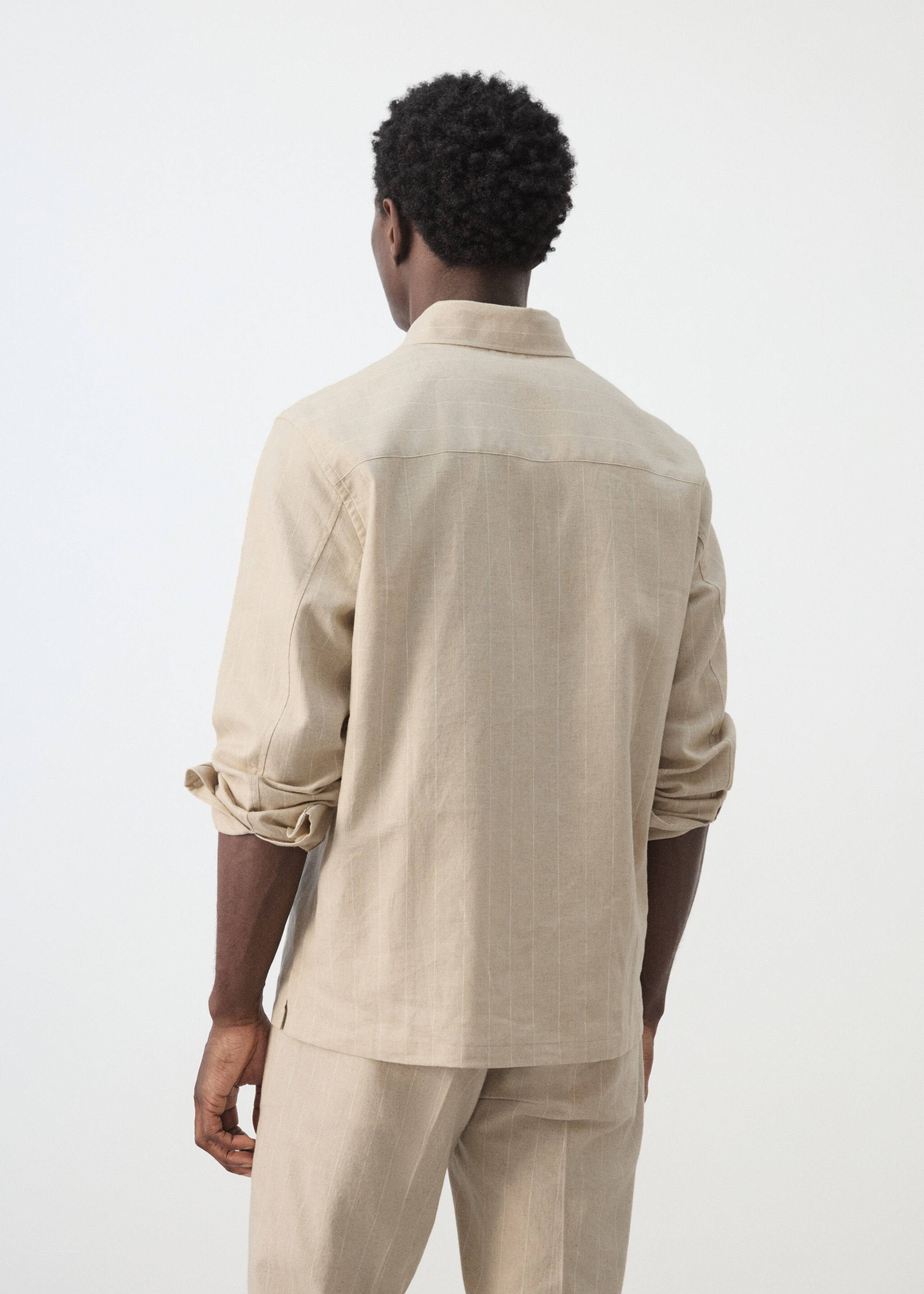 Linen and cotton blend stripe shirt - Reverse of the article, Beige. Ref: 27066710-00.