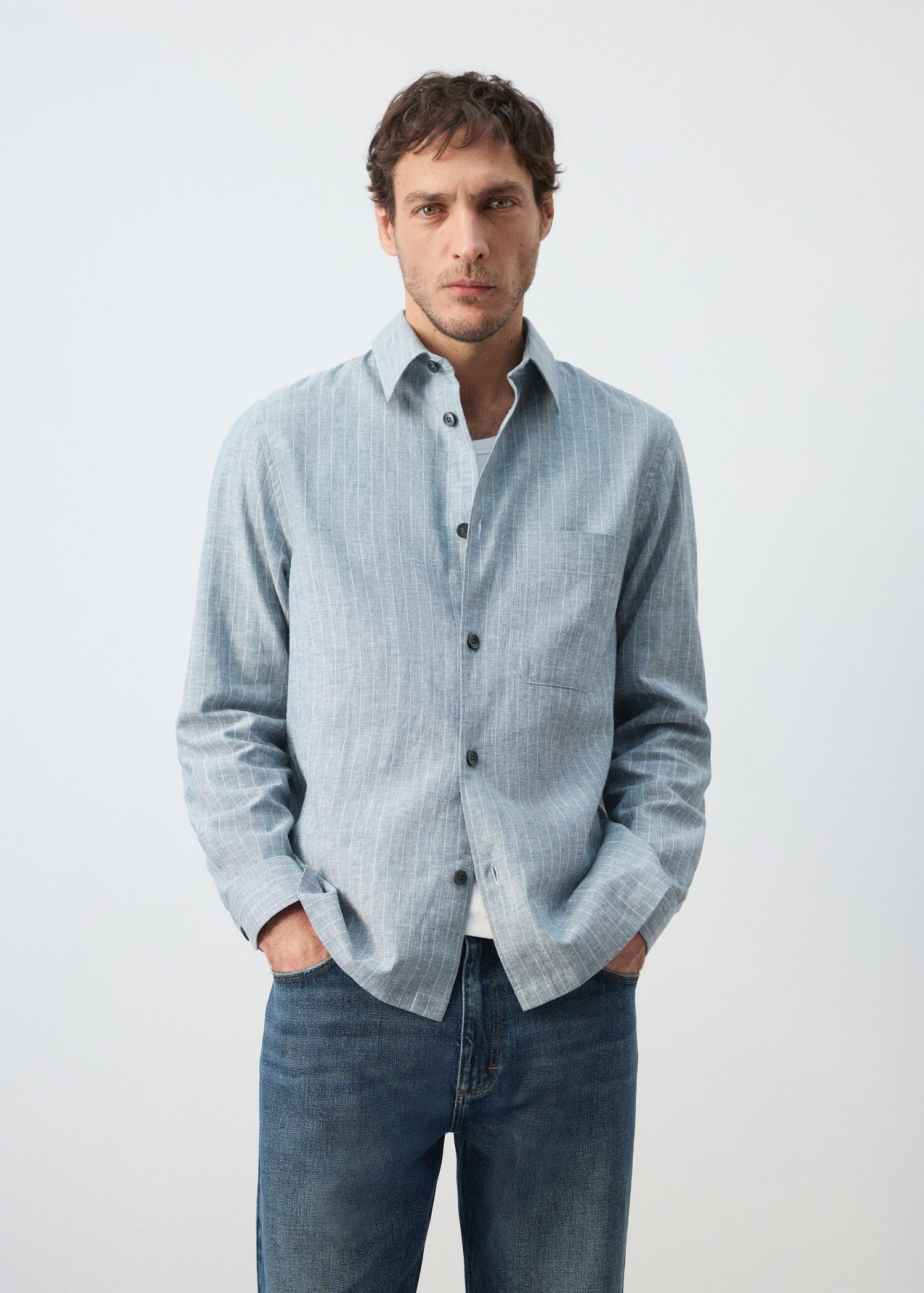 Linen and cotton blend stripe shirt - Medium plane