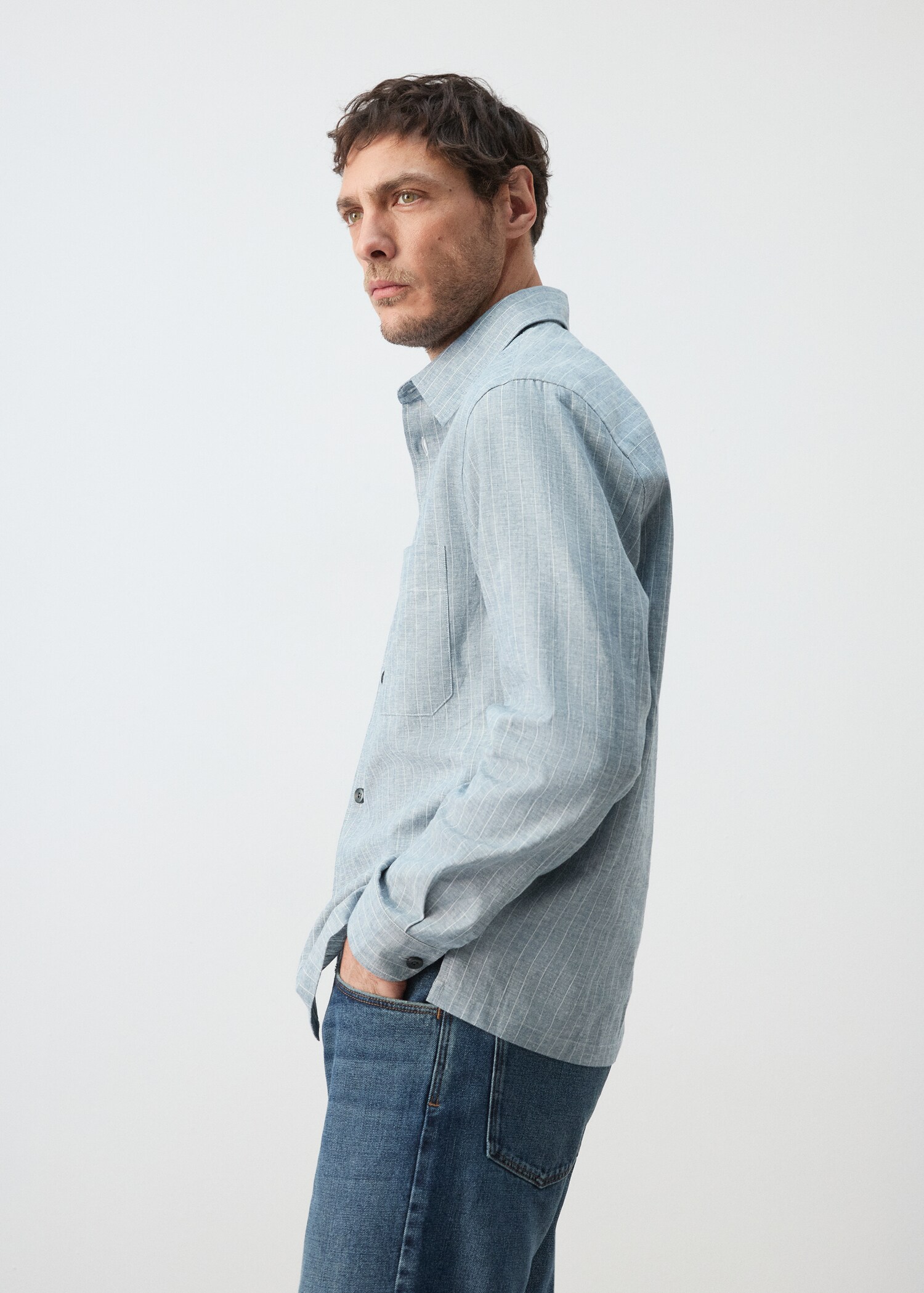 Linen and cotton blend stripe shirt - Details of the article 6