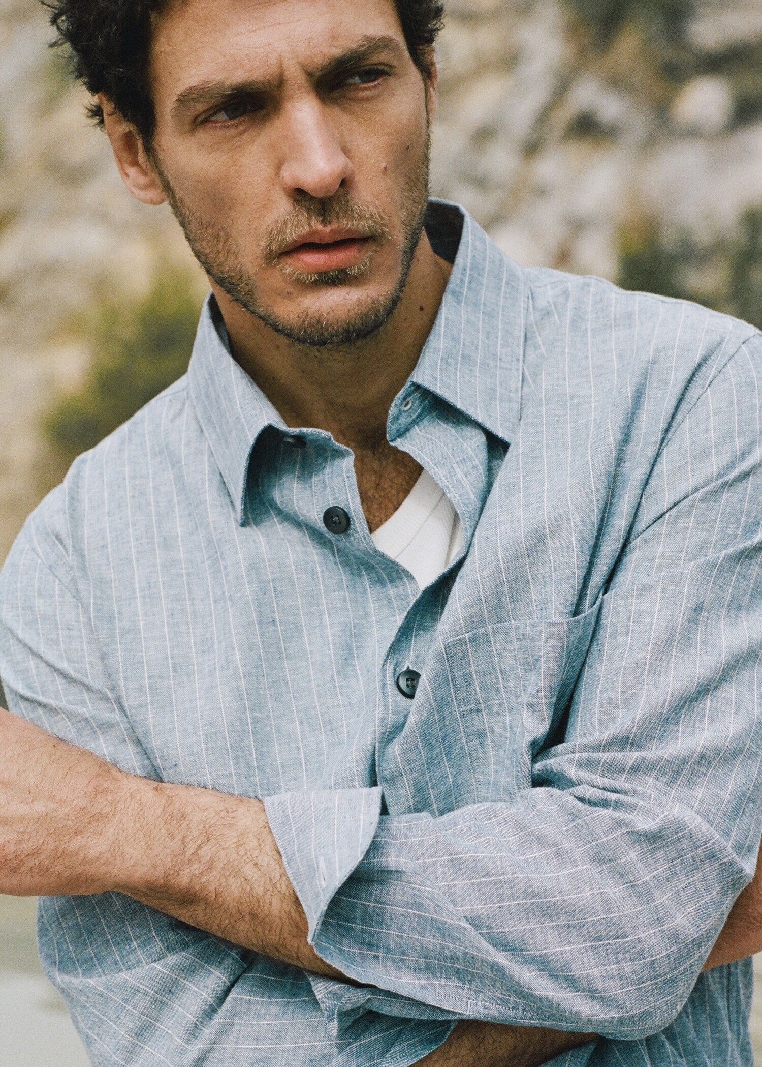 Linen and cotton blend stripe shirt - Details of the article 9