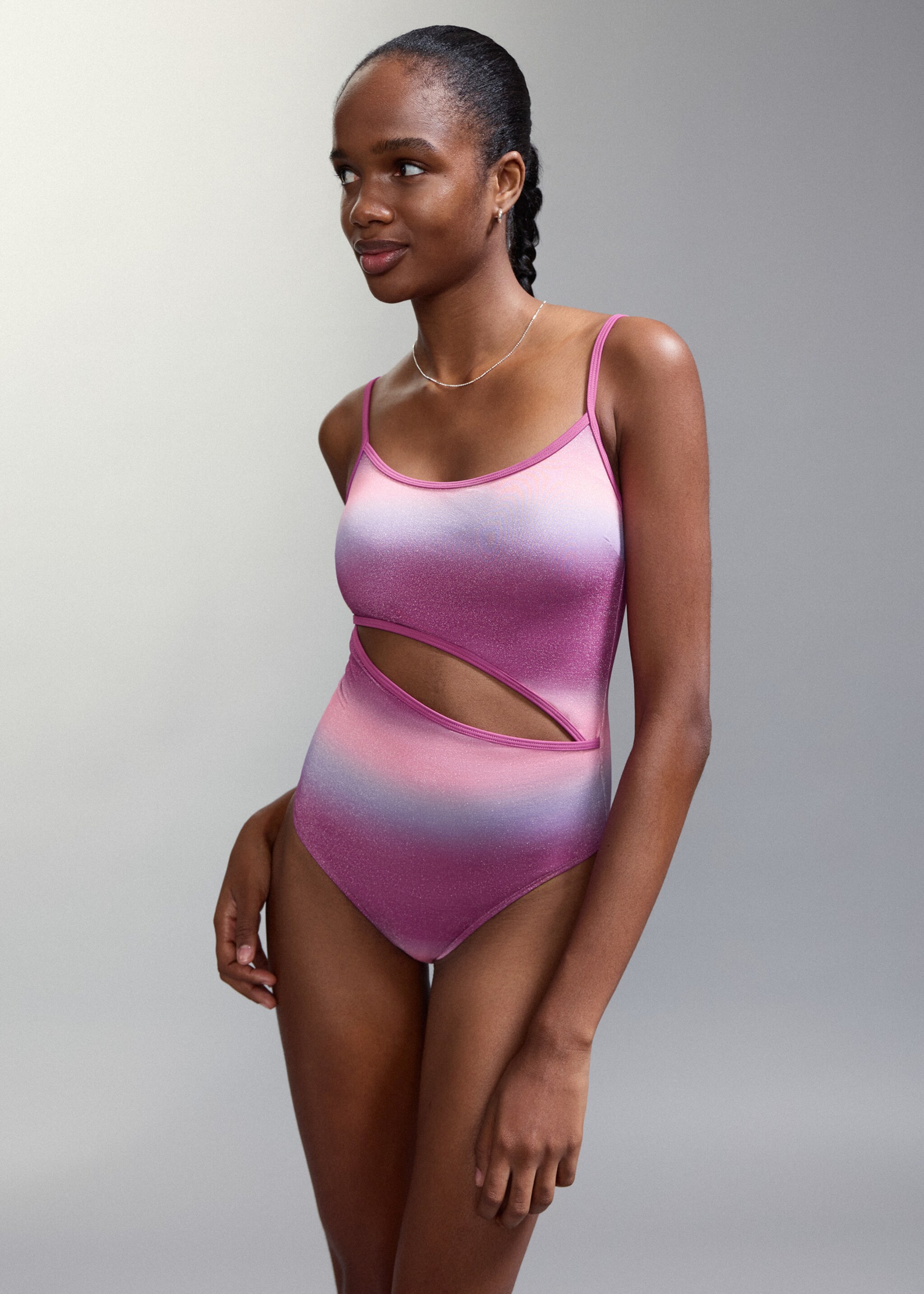 Shimmer swimsuit with mid-rise briefs - Medium plane, Purple. Ref: 27066712-00.