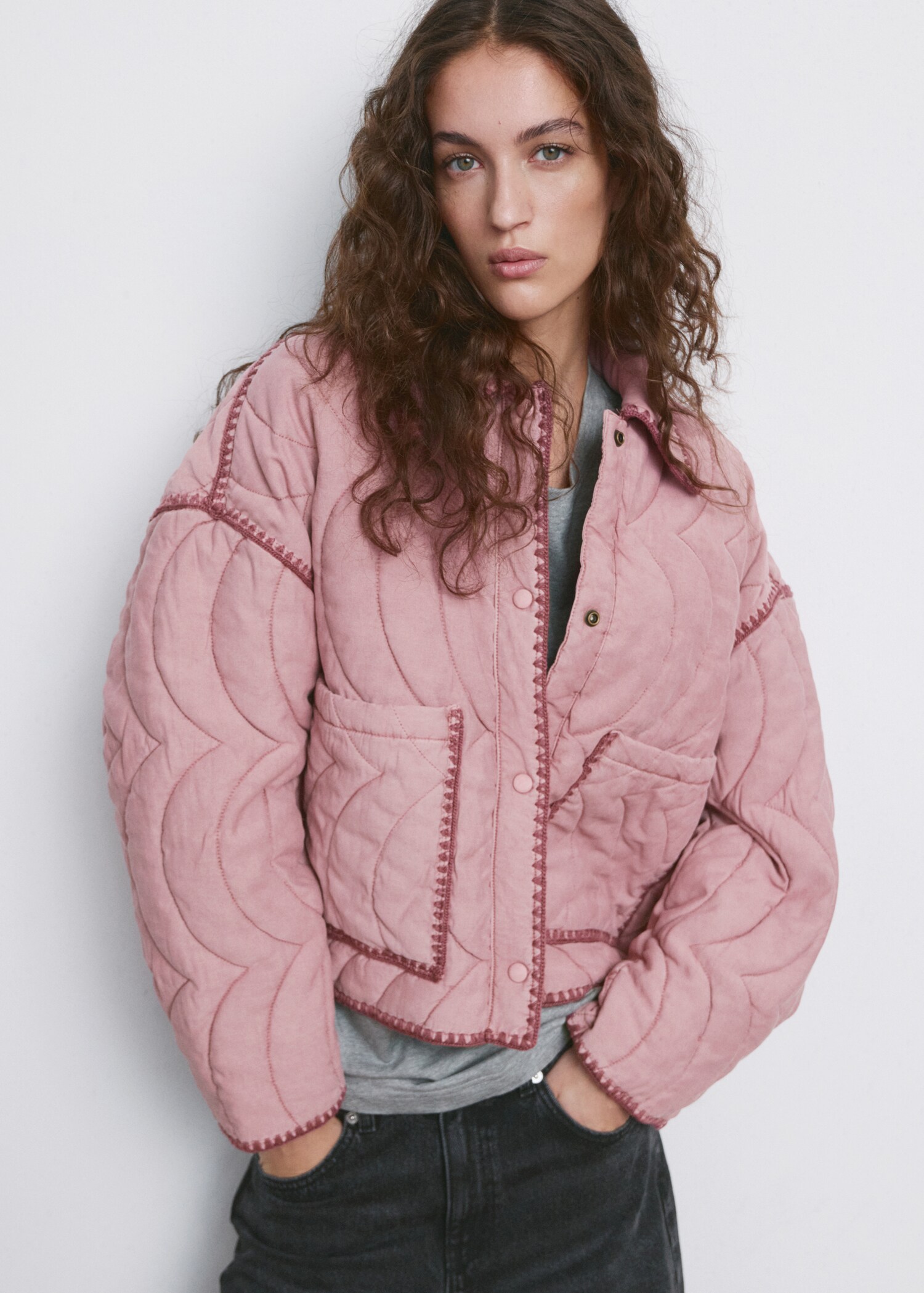 Contrast piping quilted jacket - Medium plane
