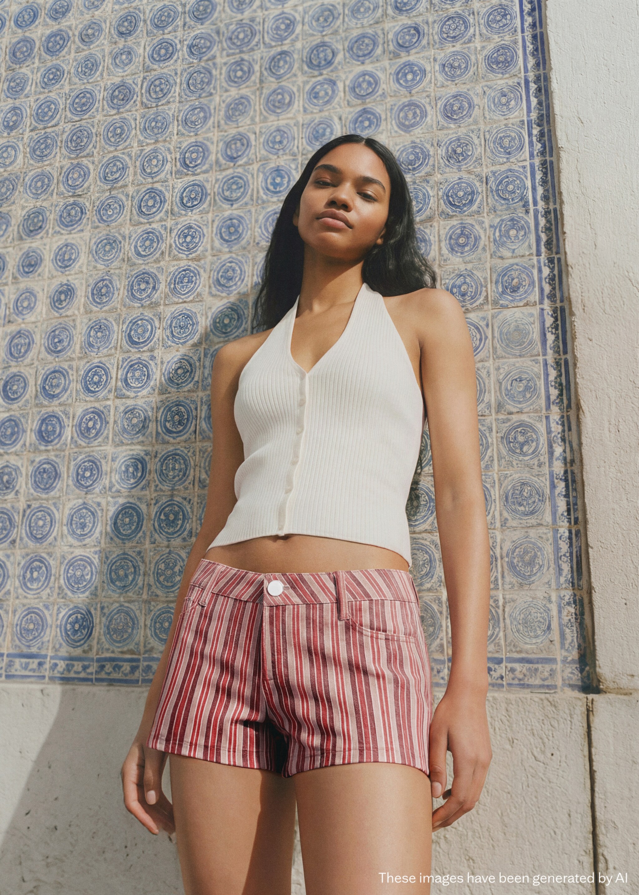 Mini short rayé - Plan moyen, Rose pastel. Ref: 27066726-00.