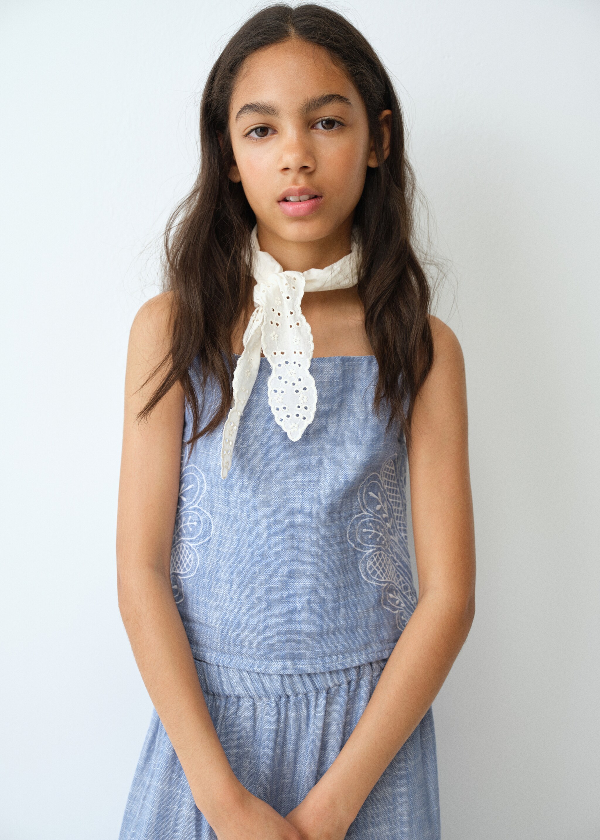 Embroidered cotton blouse - Medium plane, Blue. Ref: 27066729-00.