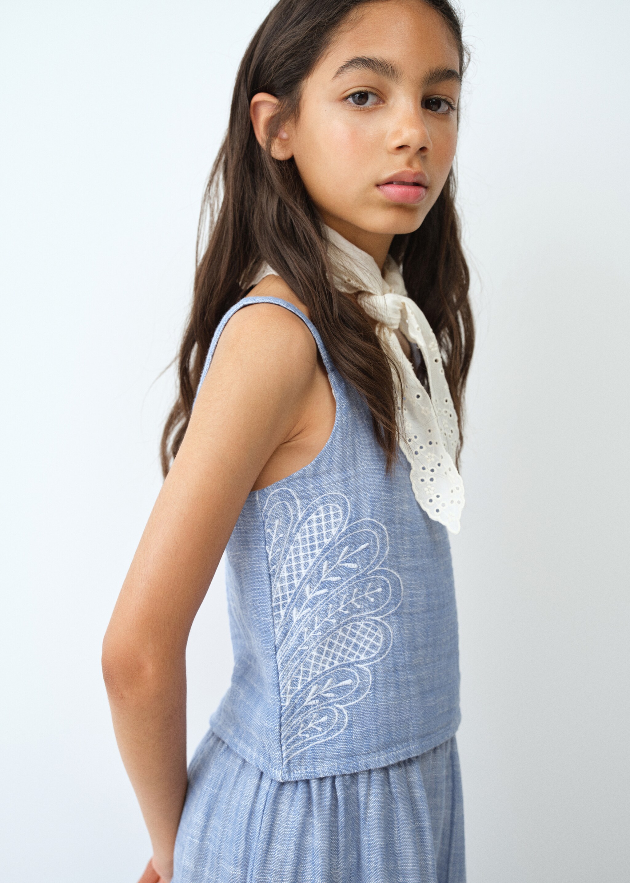 Embroidered cotton blouse - Details of the article 1, Blue. Ref: 27066729-00.