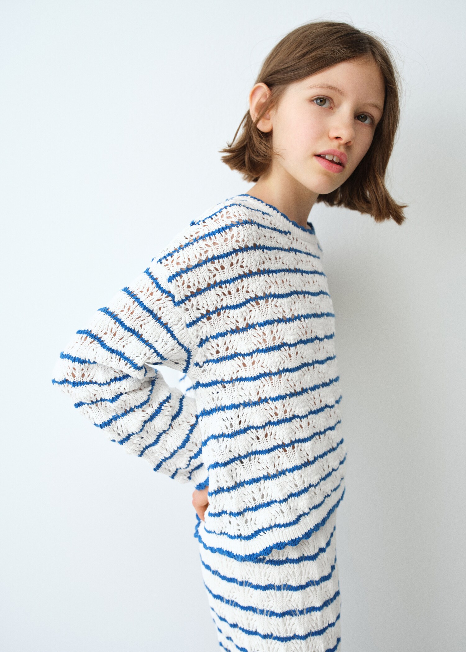 Pull-over maille ajourée rayures - Plan moyen