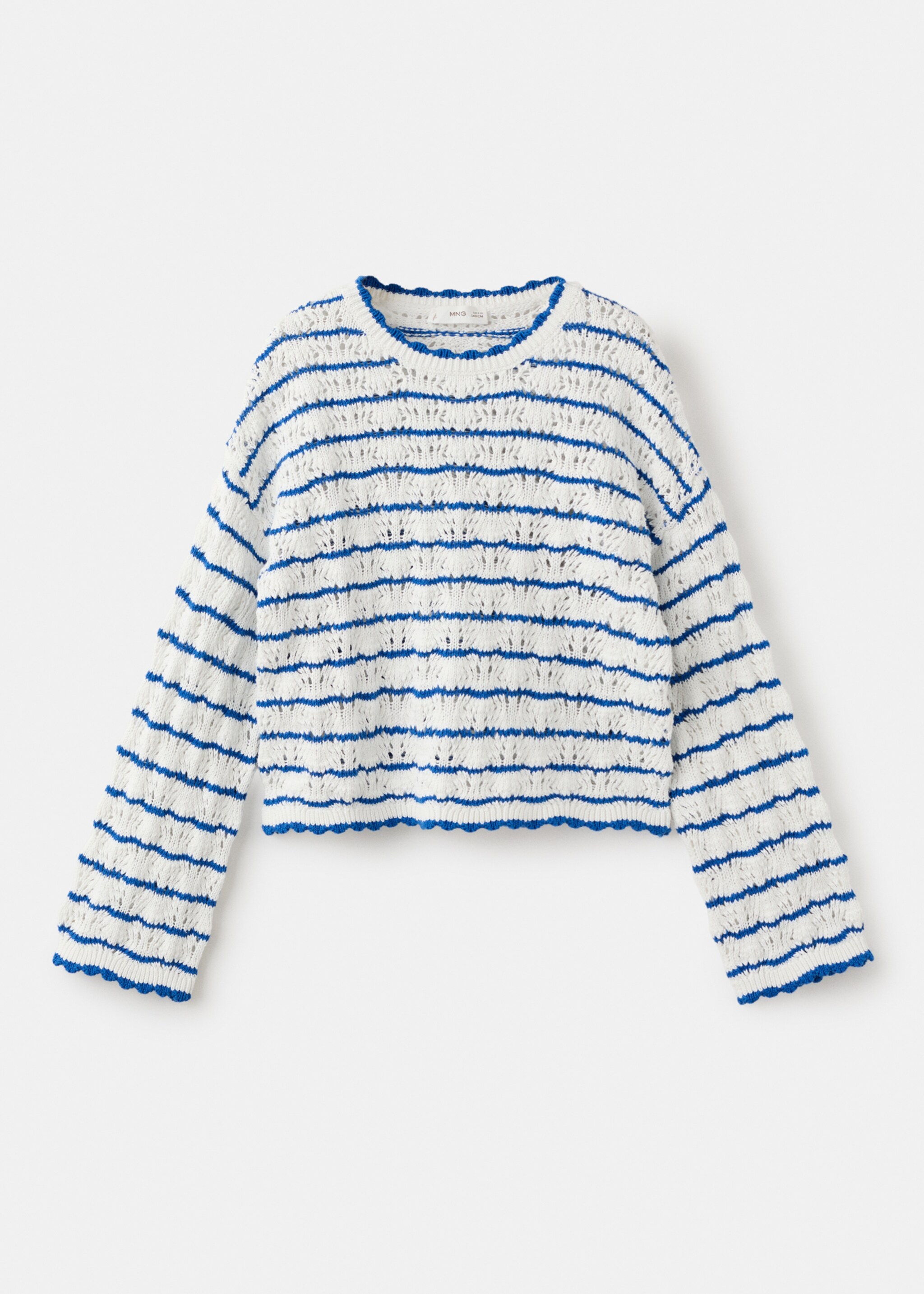 Striped openwork knit sweater - Article without model, Vibrant blue. Ref: 27066733-00.