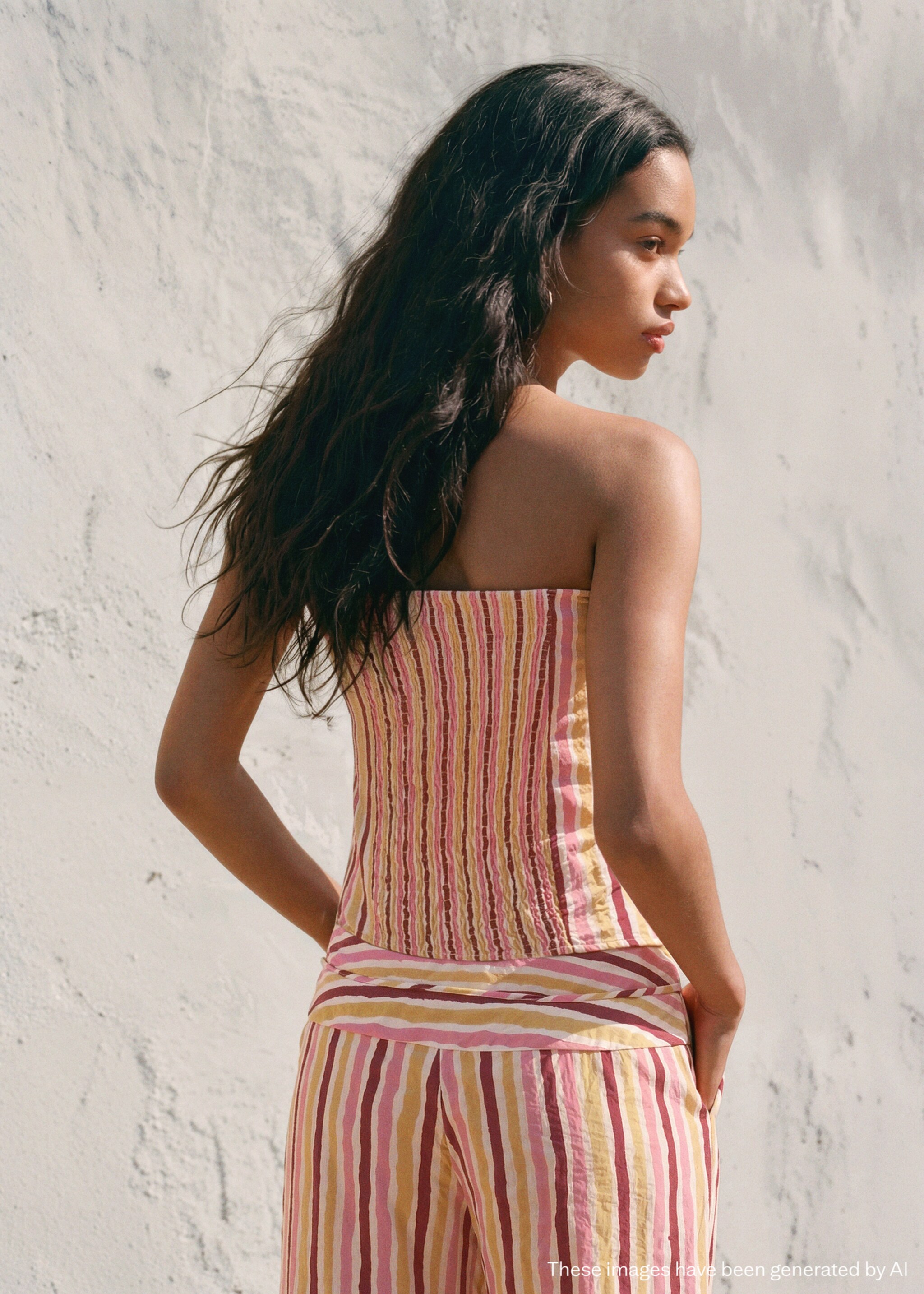 Striped strapless top - Reverse of the article, Mustard. Ref: 27066735-00.