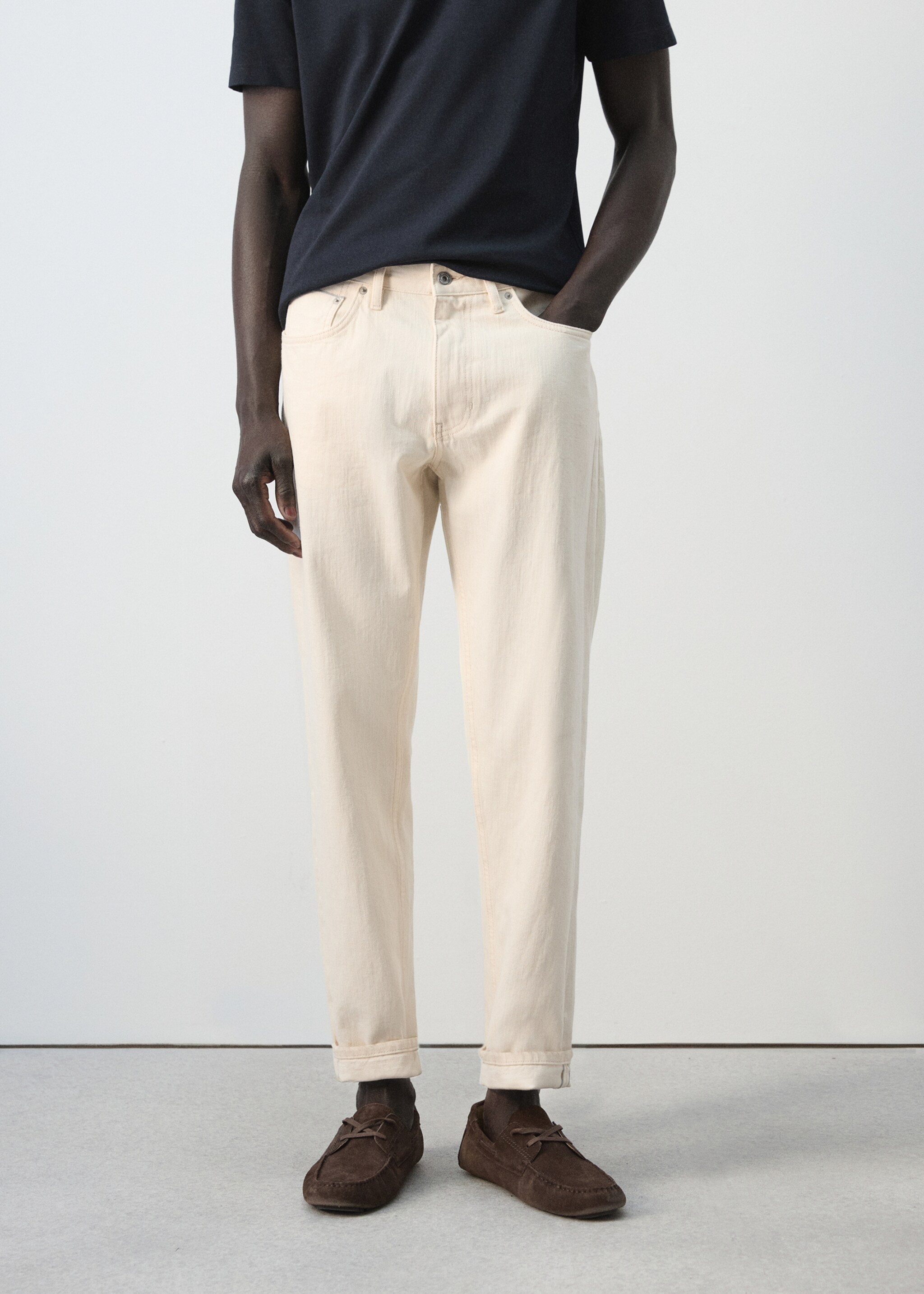 Jeans 100% algodón regular fit cropped - Plano medio, Blanco roto. Ref: 27066739-00.