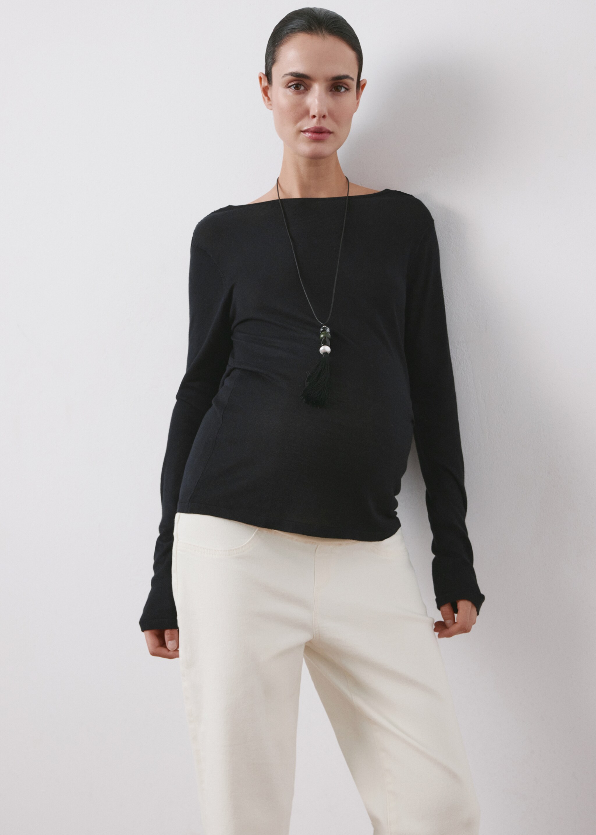 Maternity flared cropped jeans - Details of the article 1, Off White. Ref: 27066741-00.