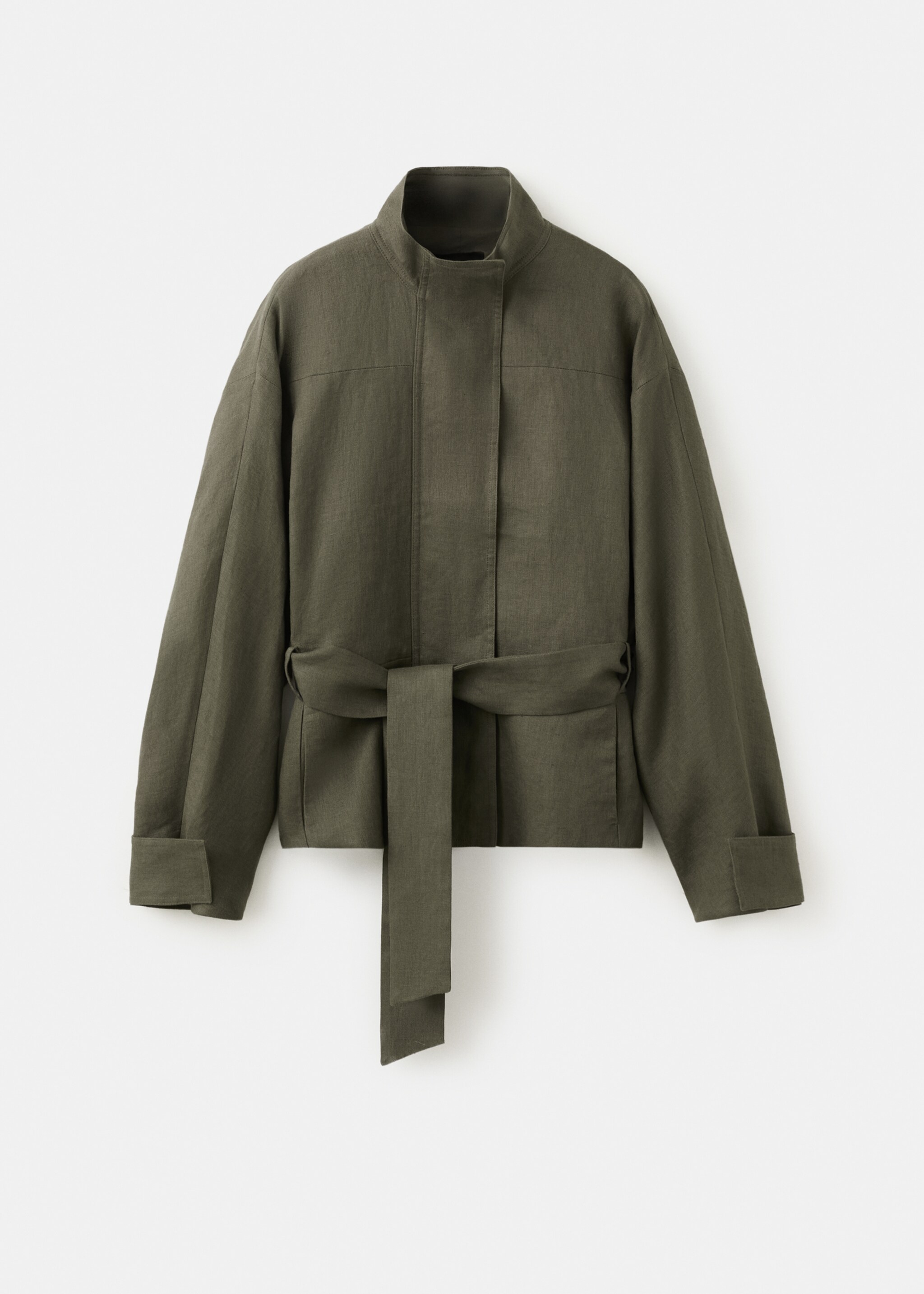 Linen jacket with belt - Article without model, Khaki. Ref: 27067143-00.