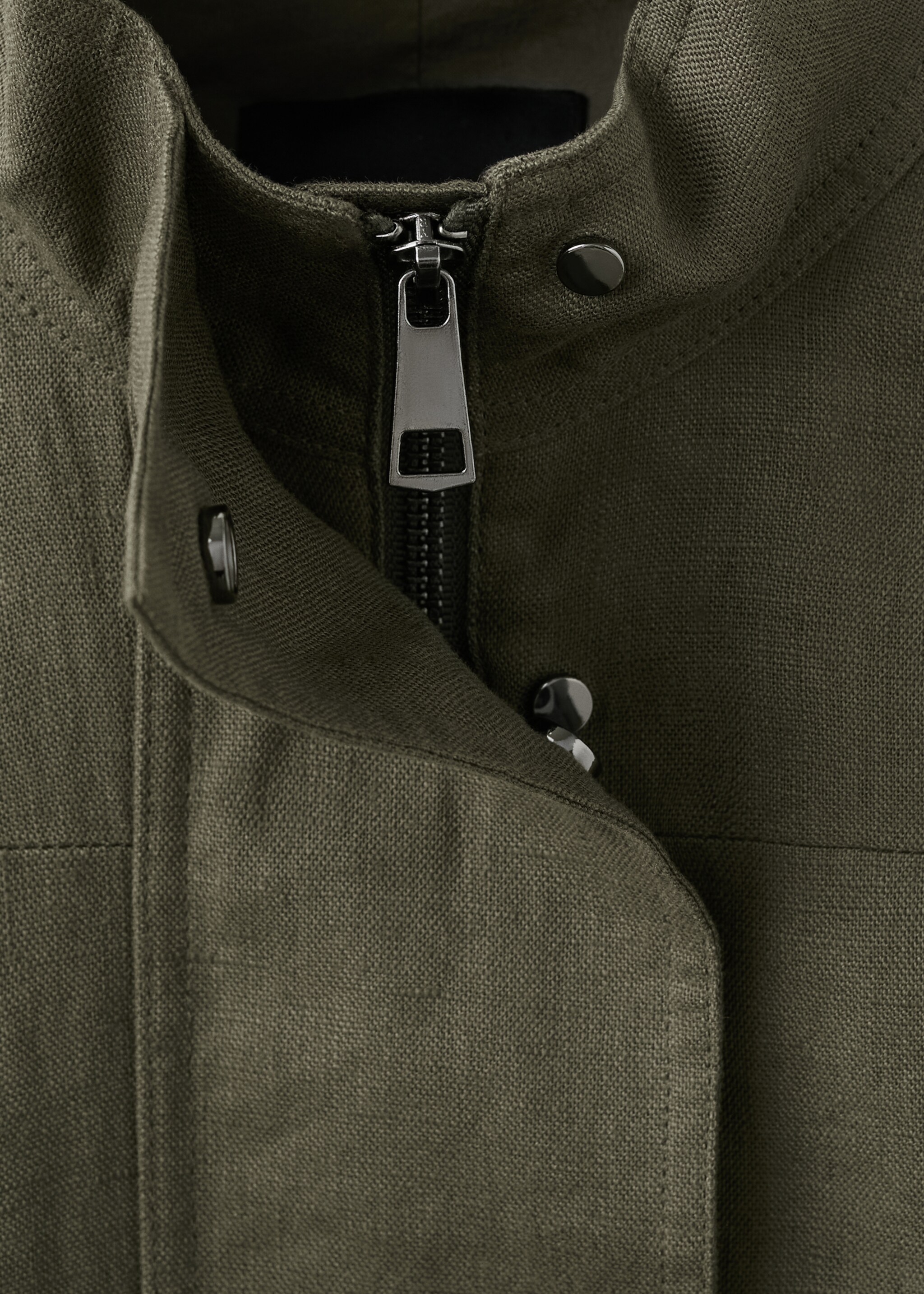 Linen jacket with belt - Details of the article 8, Khaki. Ref: 27067143-00.