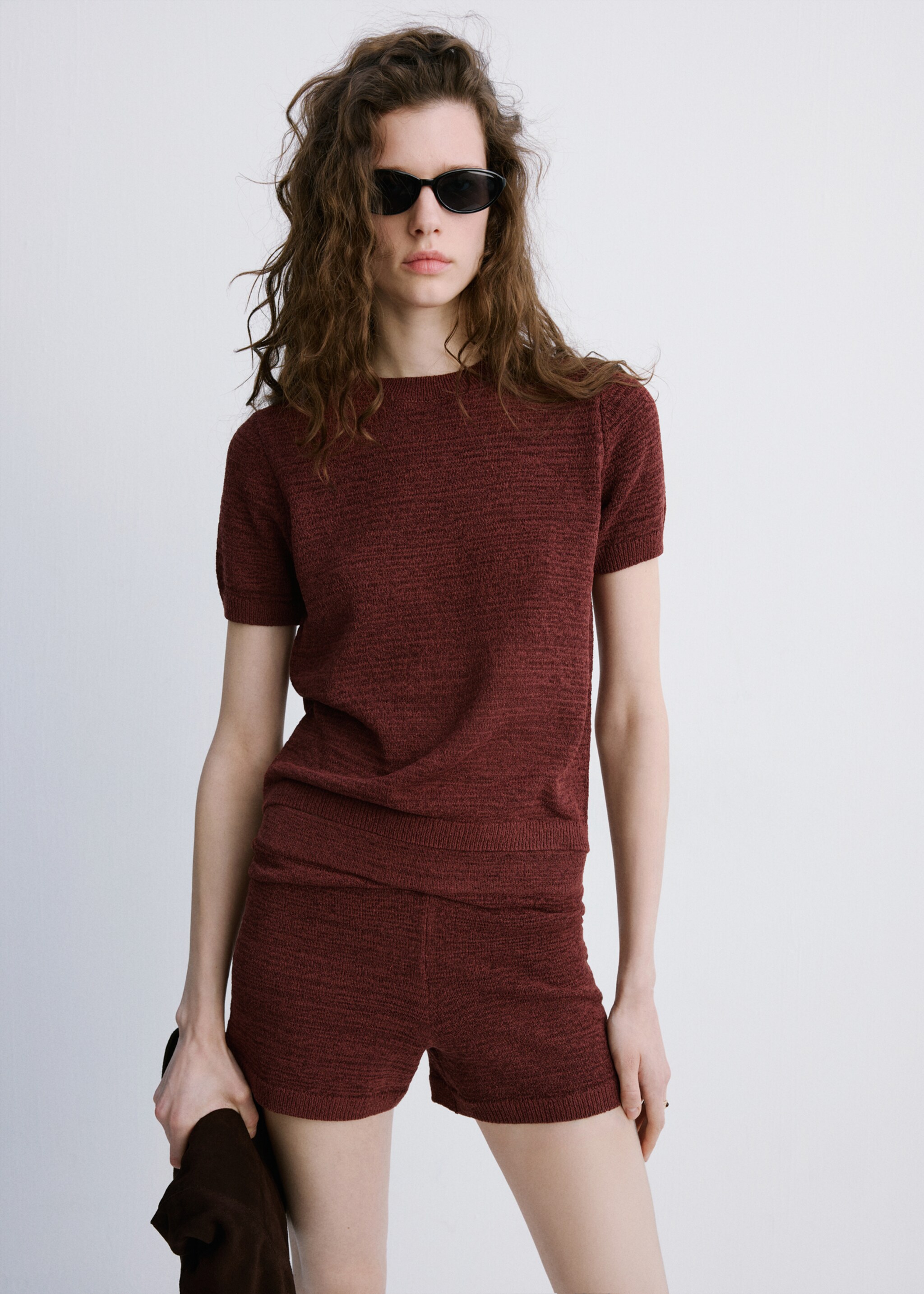 Fitted knitted shorts - Medium plane, Burnt Orange. Ref: 27067145-00.