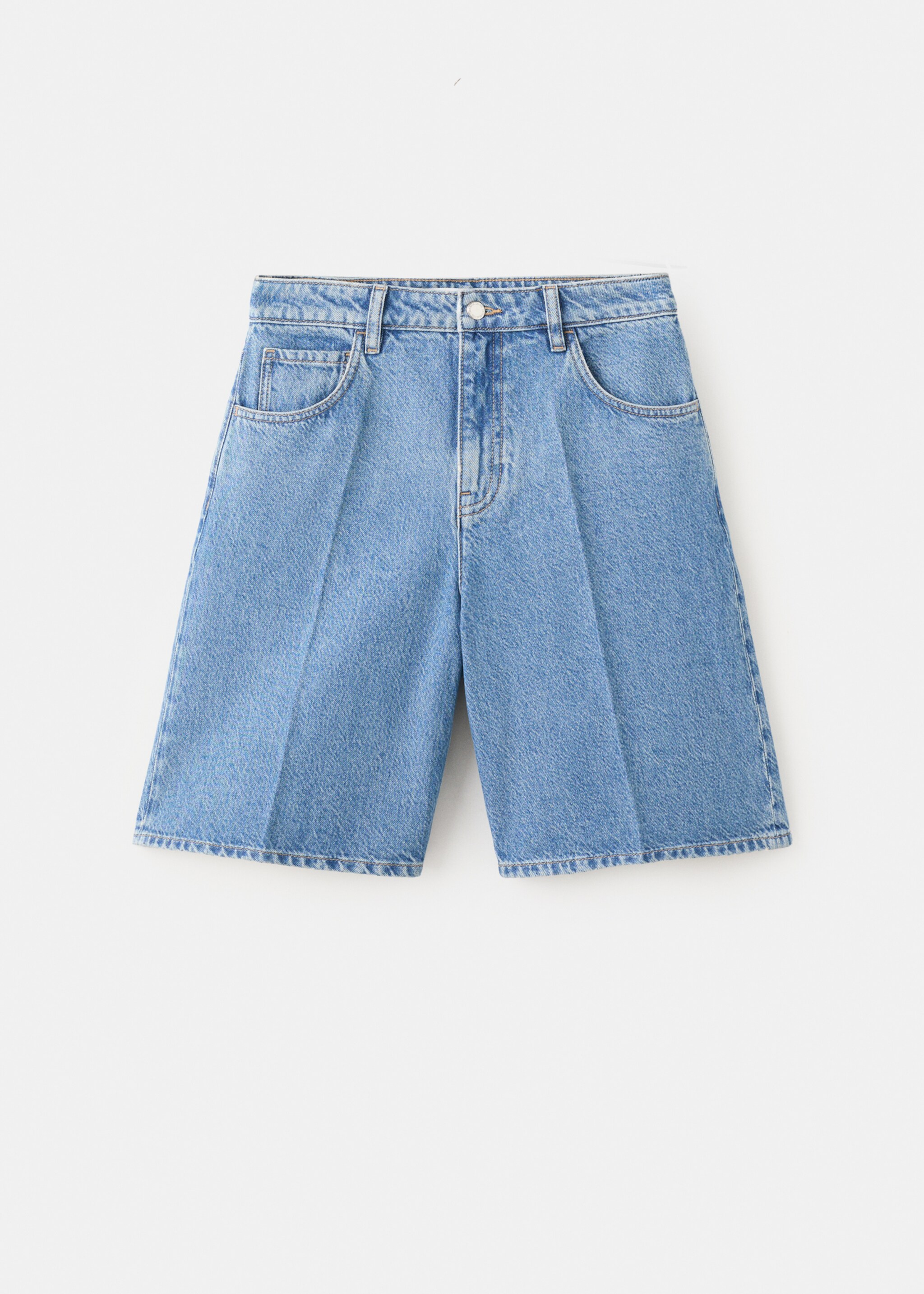 High-waist straight-fit denim shorts - Article without model, Medium Blue. Ref: 27067146-00.