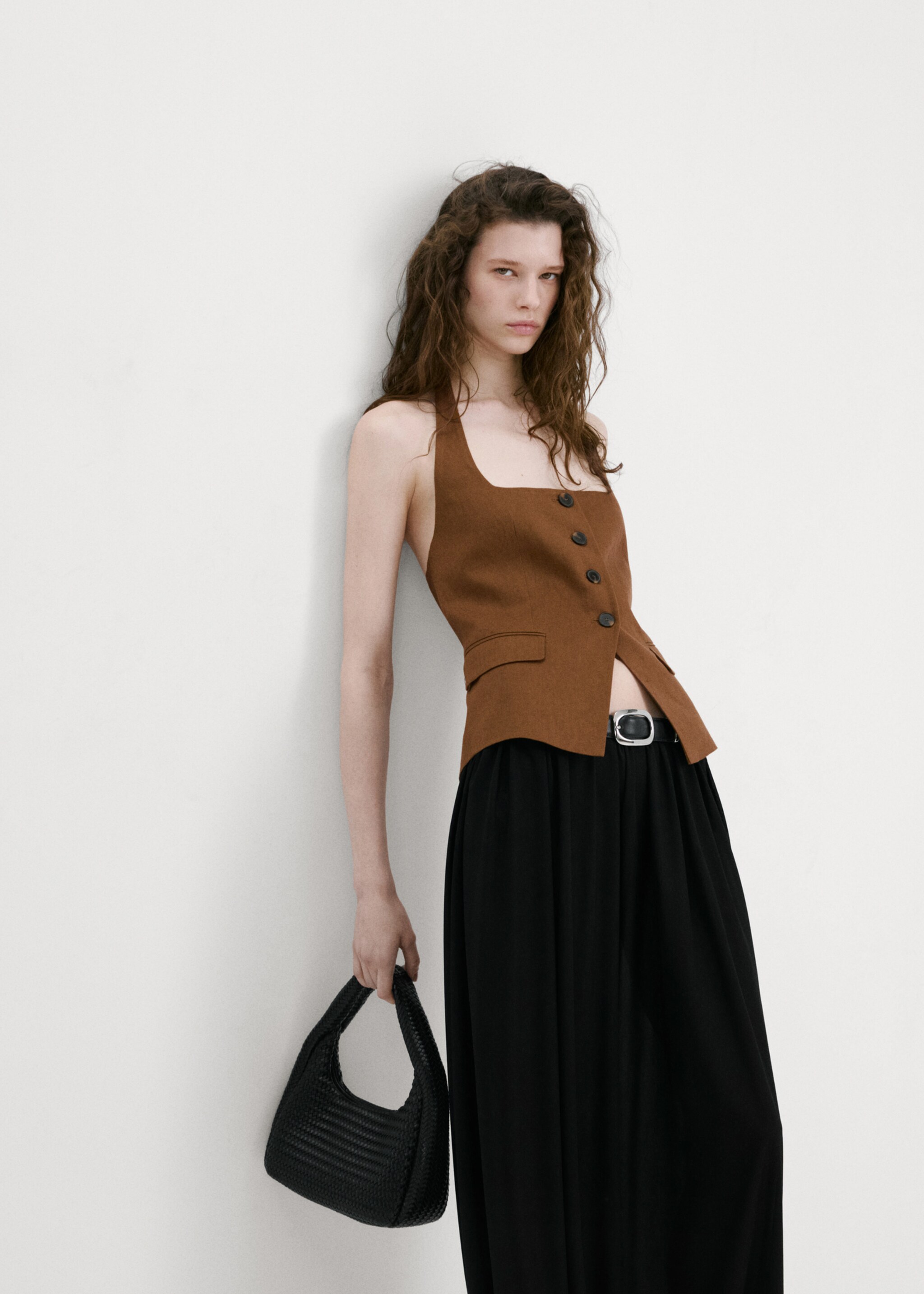 Linen suit waistcoat - Details of the article 1, Brown. Ref: 27067156-00.