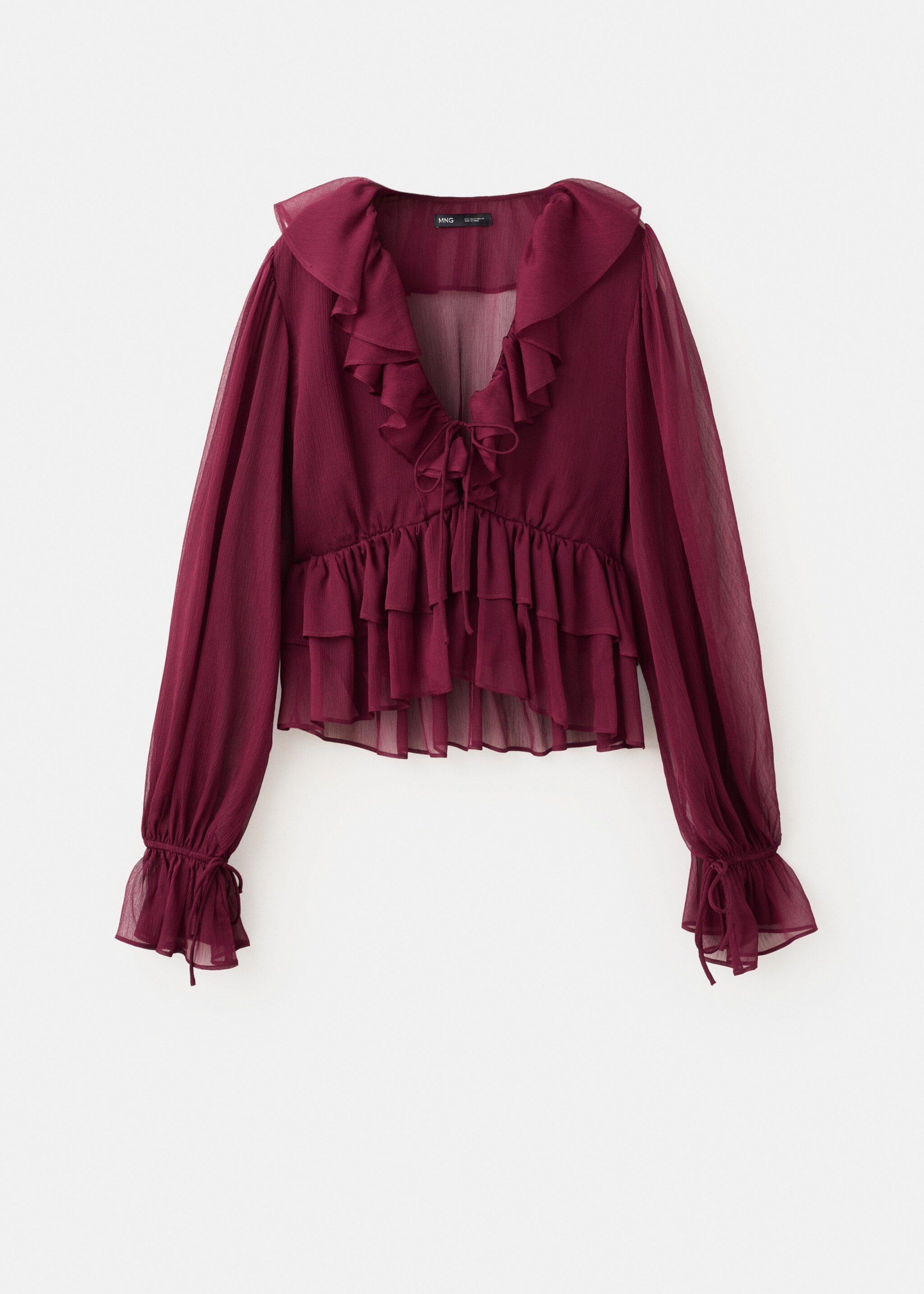 Fluid ruffled blouse - Article without model, Maroon. Ref: 27067160-00.