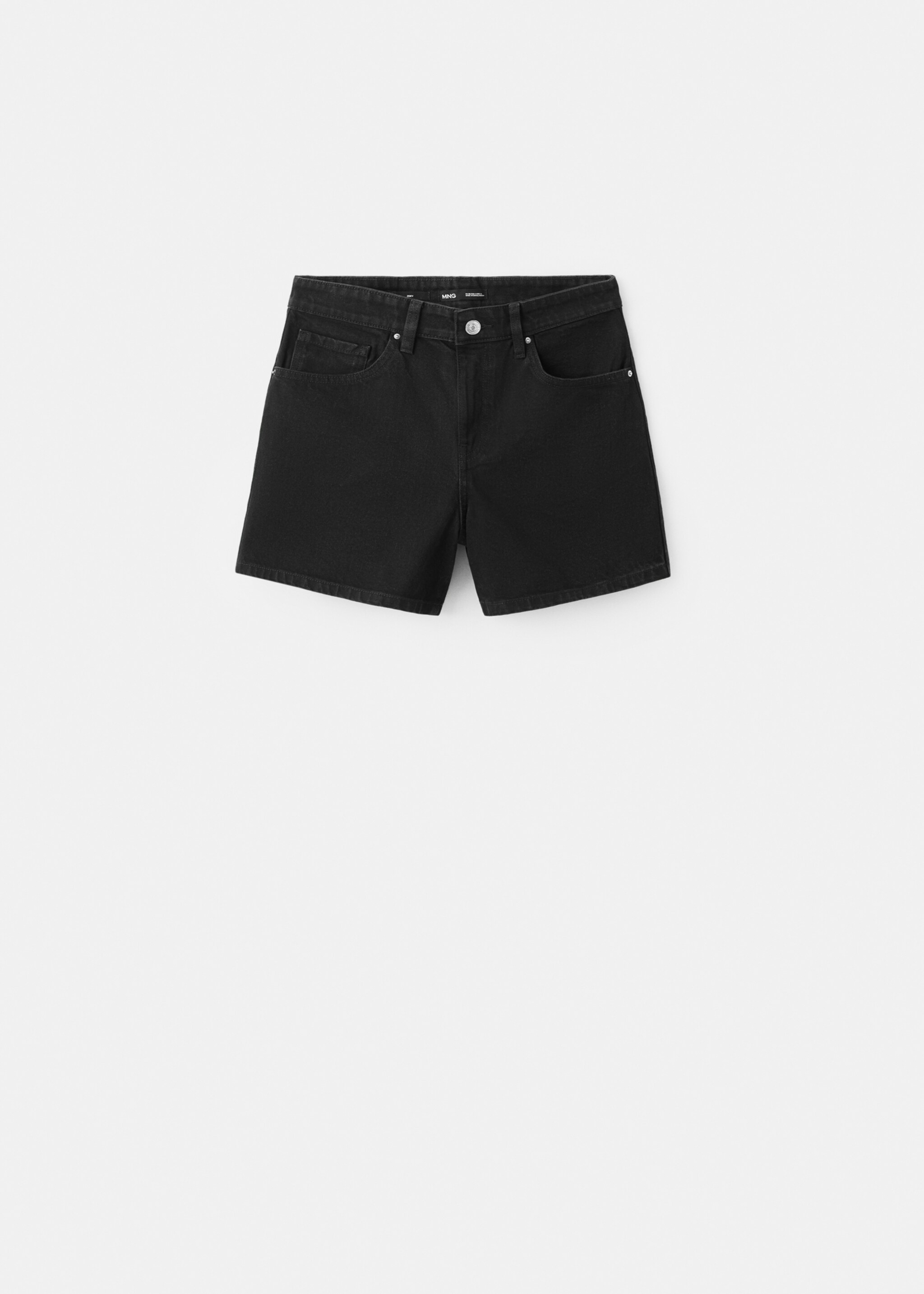 Straight-leg mid-rise denim shorts - Article without model, Black denim. Ref: 27067161-00.