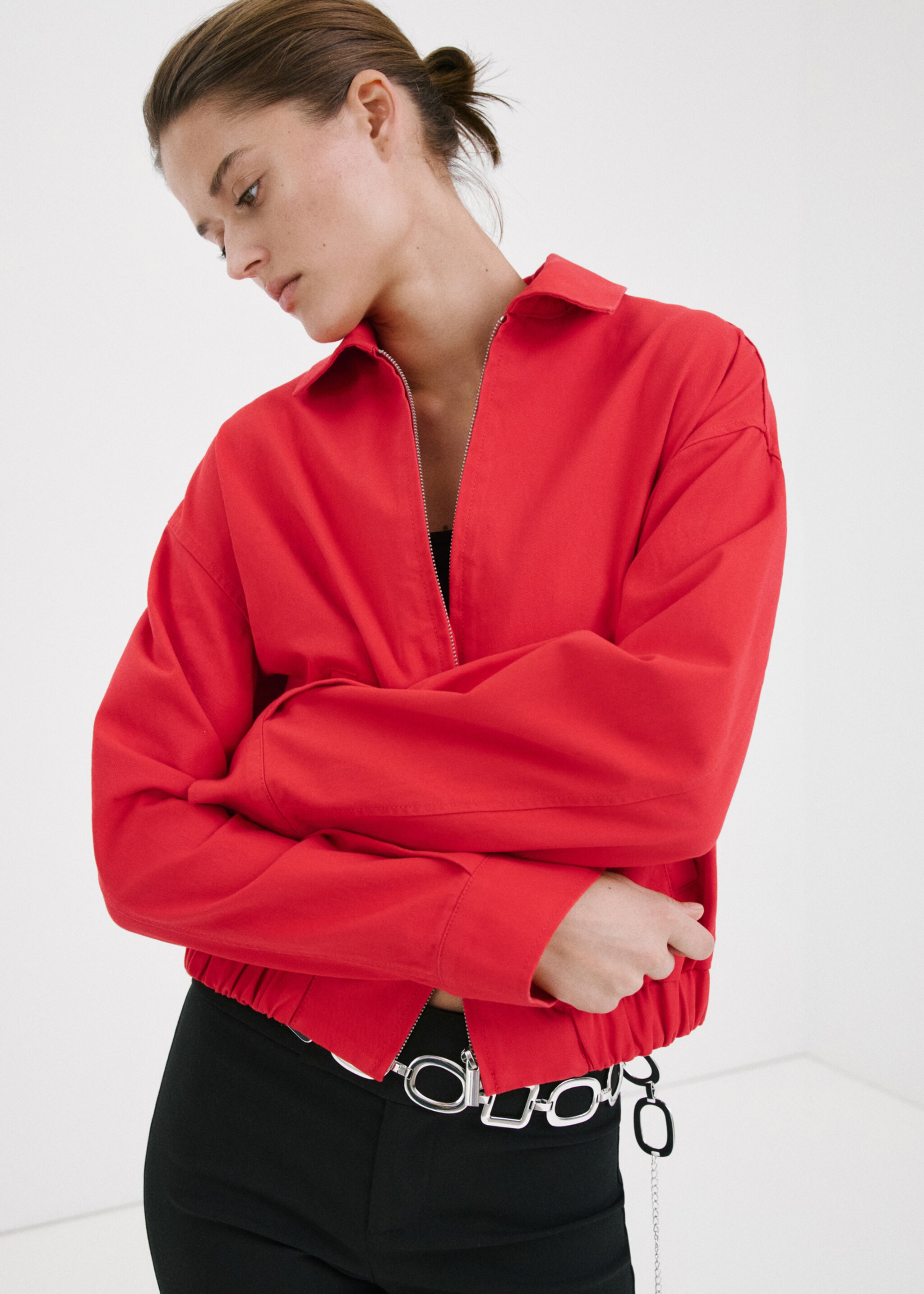 Bomber jacket with shirt collar - Medium plane, Red. Ref: 27067162-00.