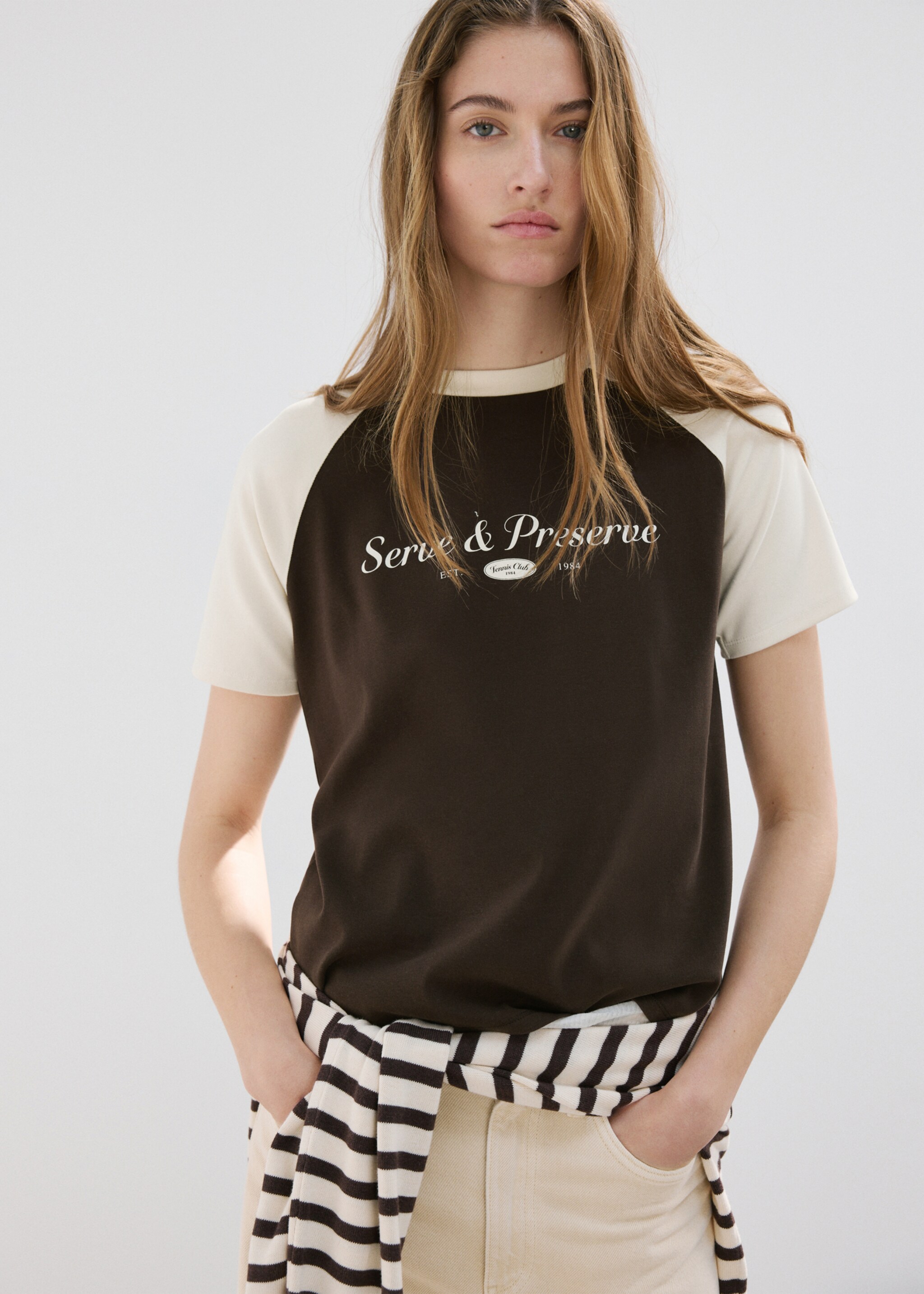 Two-tone short-sleeved T-shirt - Medium plane, Brown. Ref: 27067163-00.