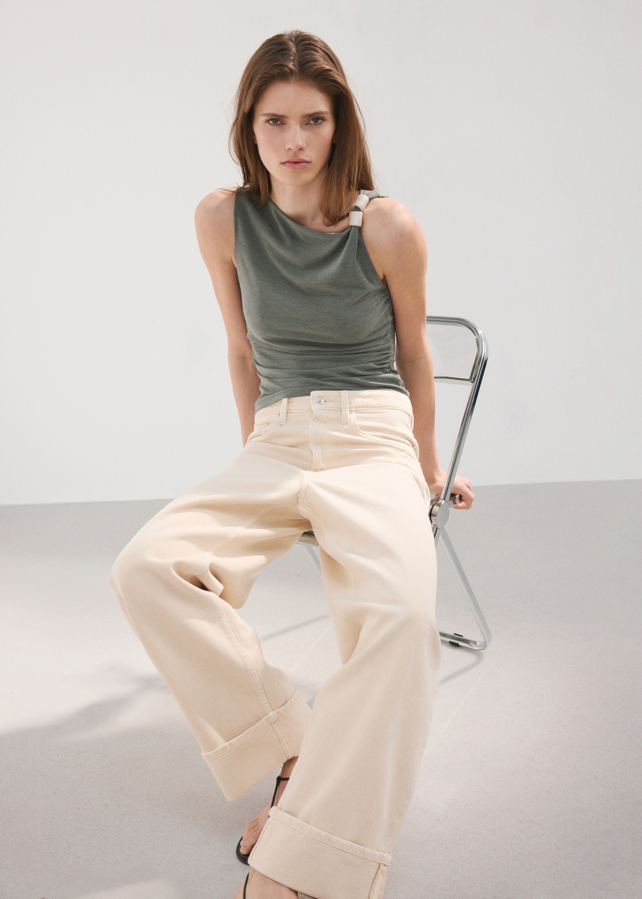 Top asymétrique froncé - Détail de l'article 2, Vert. Ref: 27067166-00.