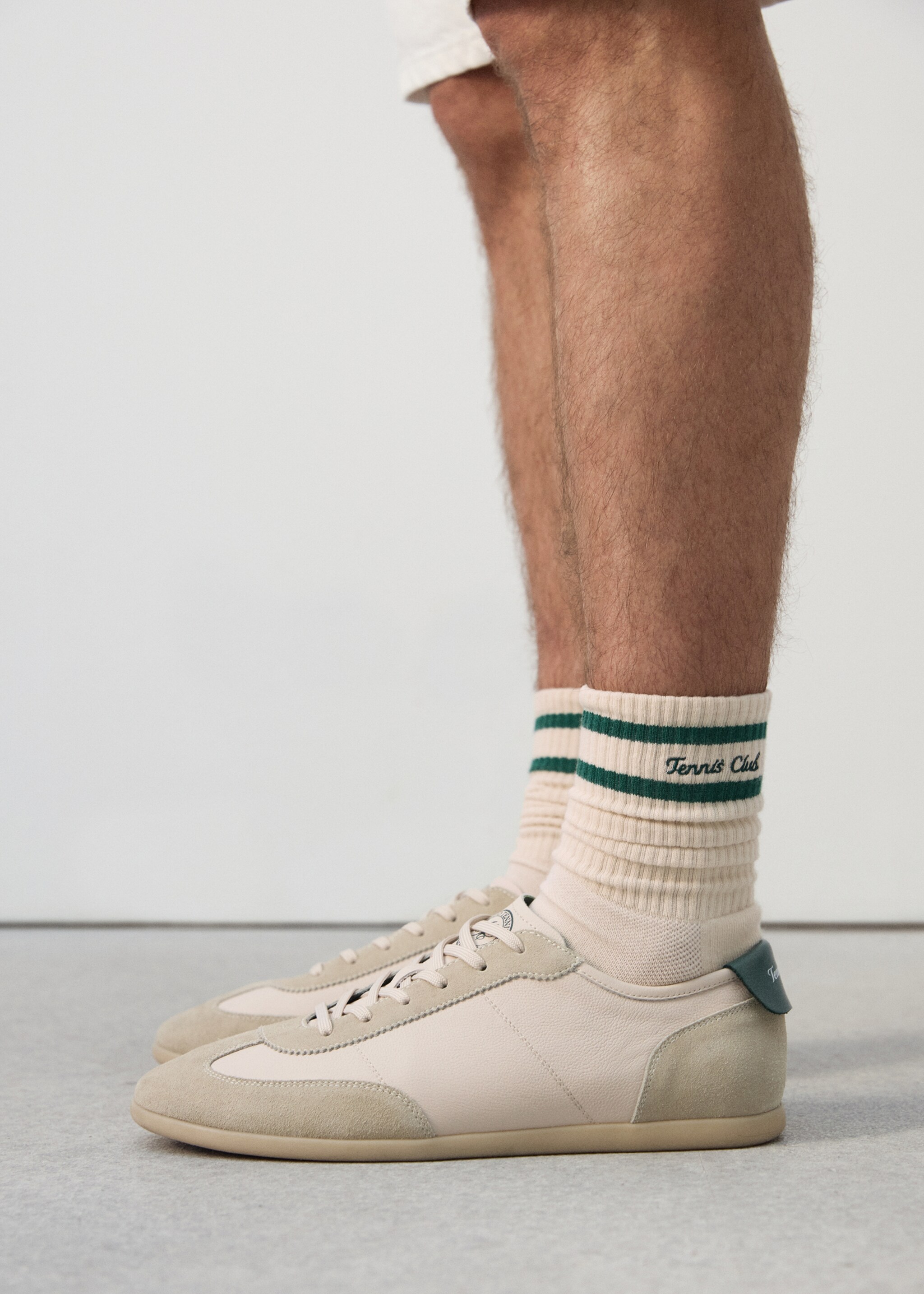 Leather mixed sneakers - Details of the article 9, Ecru. Ref: 27067785-00.