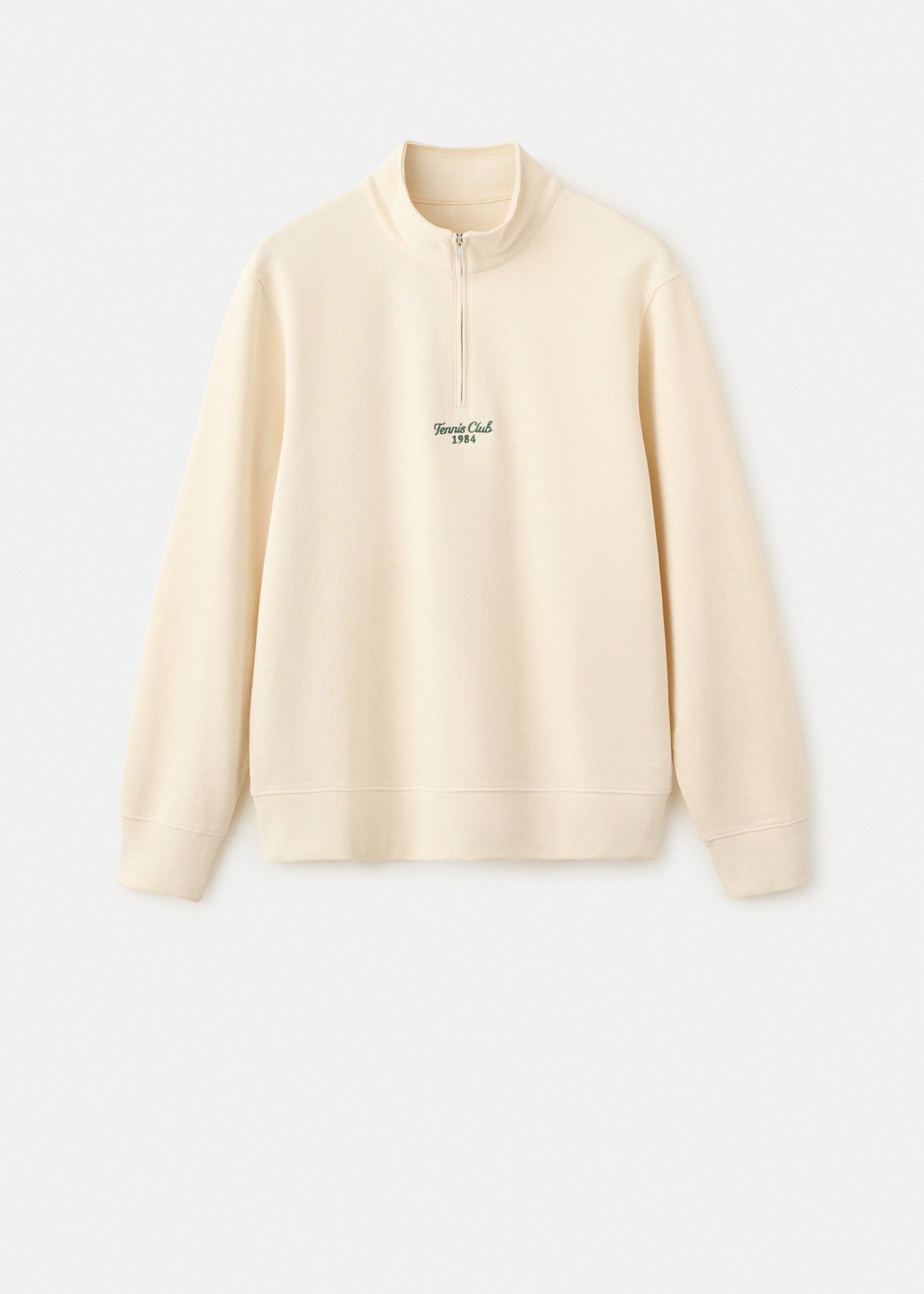 Cotton sweatshirt with zip neck and embroidered detailing - Article without model, Vanilla. Ref: 27067793-00.