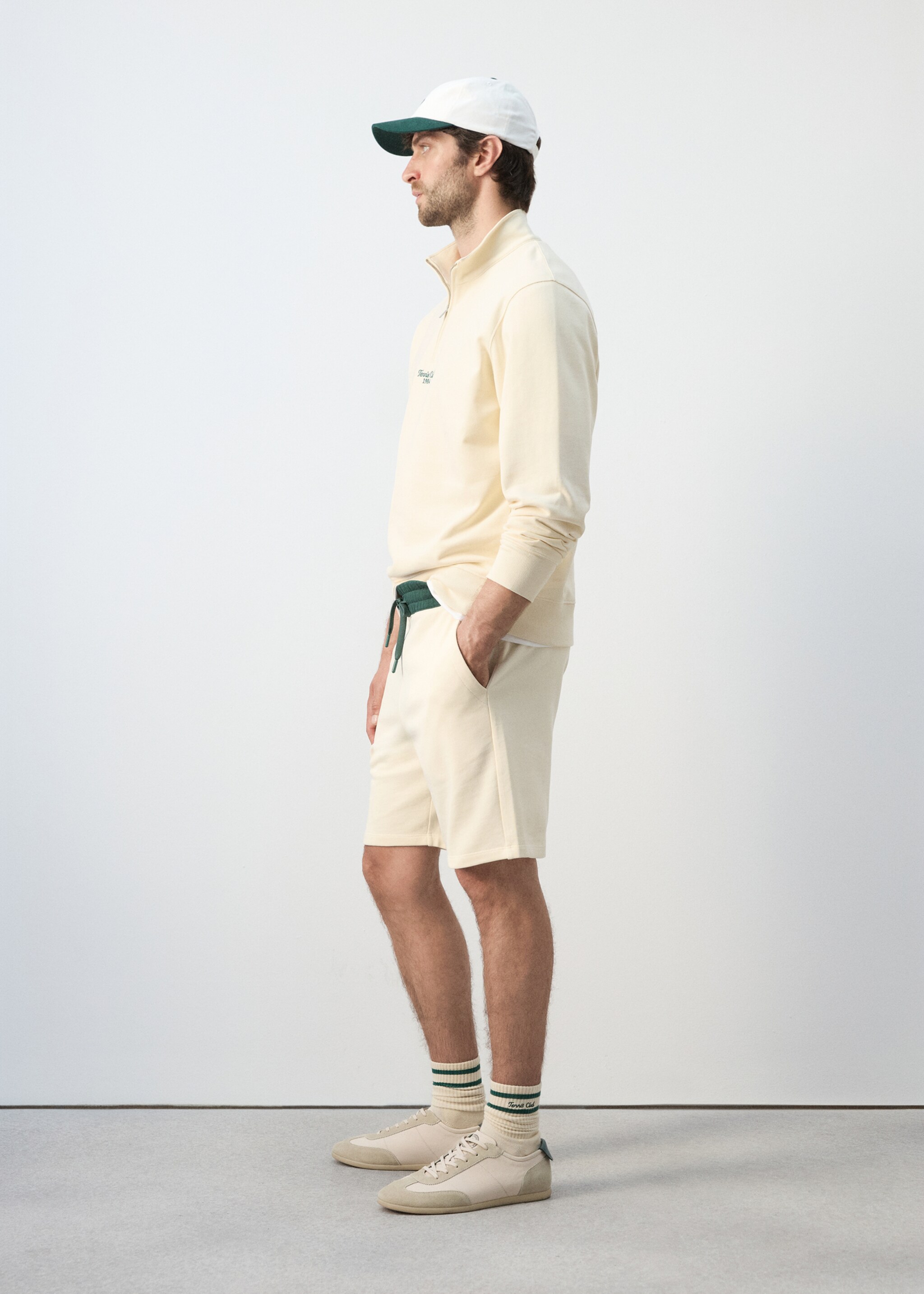 Cotton sweatshirt with zip neck and embroidered detailing - Details of the article 2, Vanilla. Ref: 27067793-00.