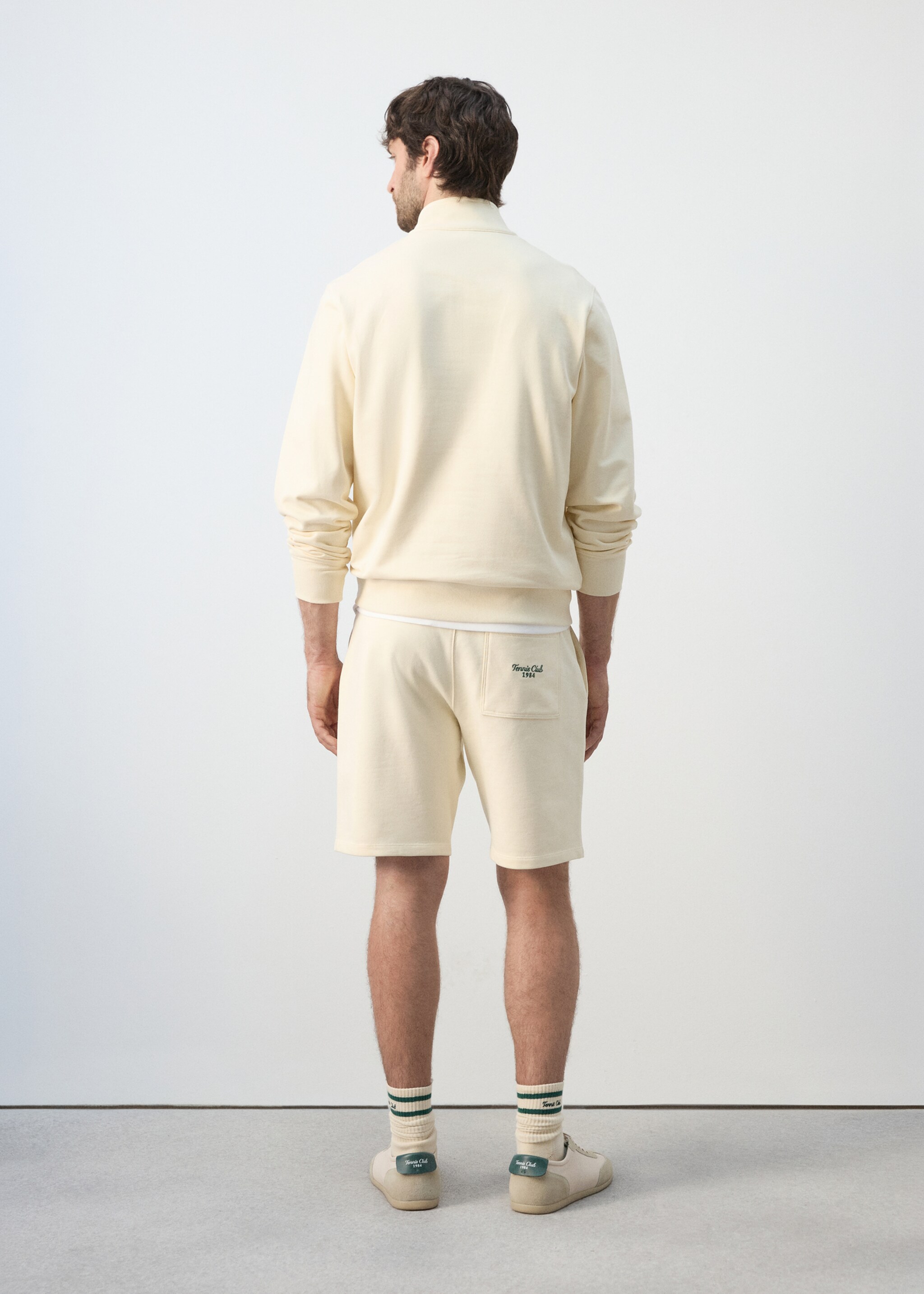 Cotton sweatshirt with zip neck and embroidered detailing - Reverse of the article, Vanilla. Ref: 27067793-00.