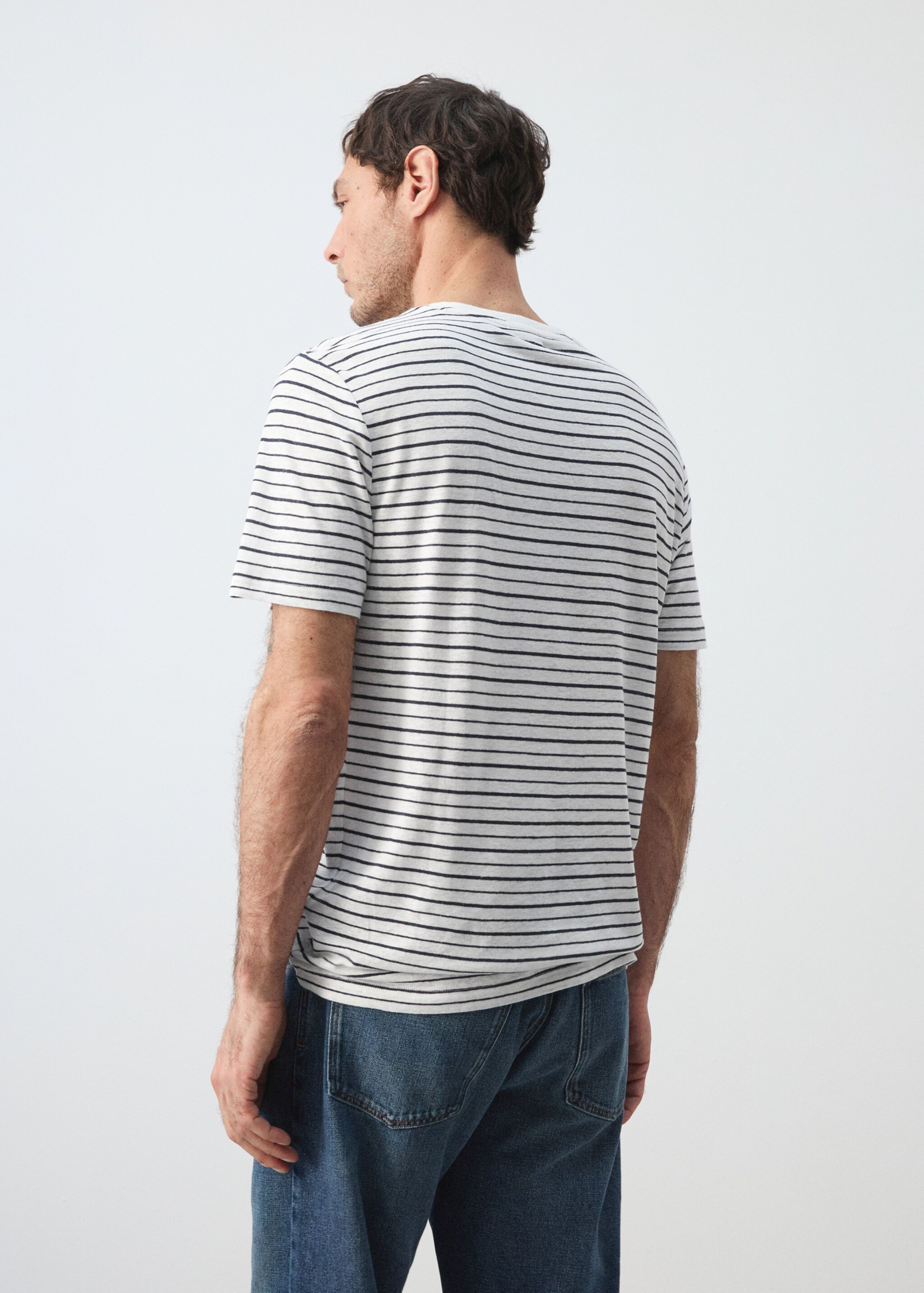 T-shirt lin slim-fit rayures - Verso de l’article, Blanc. Ref: 27067896-00.