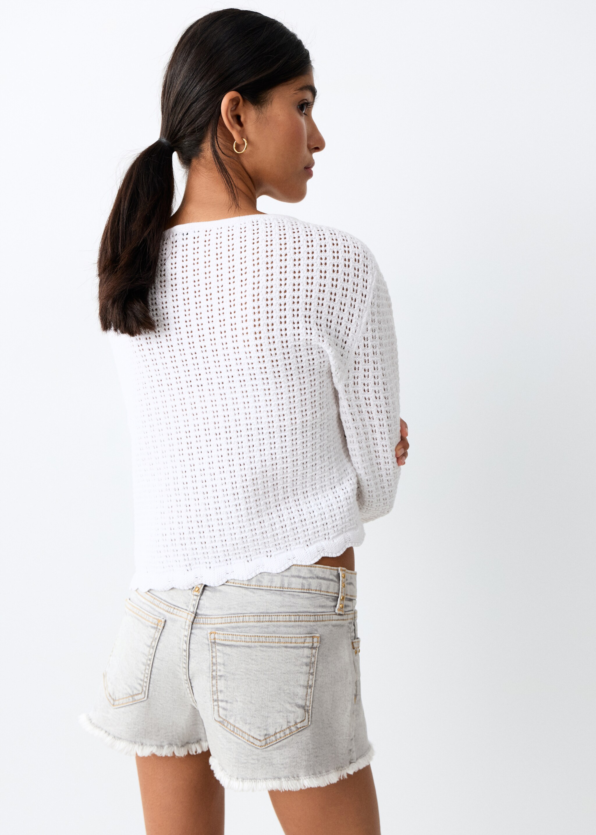 Mini short détails effilochés - Verso de l’article, Gris denim. Ref: 27067914-00.