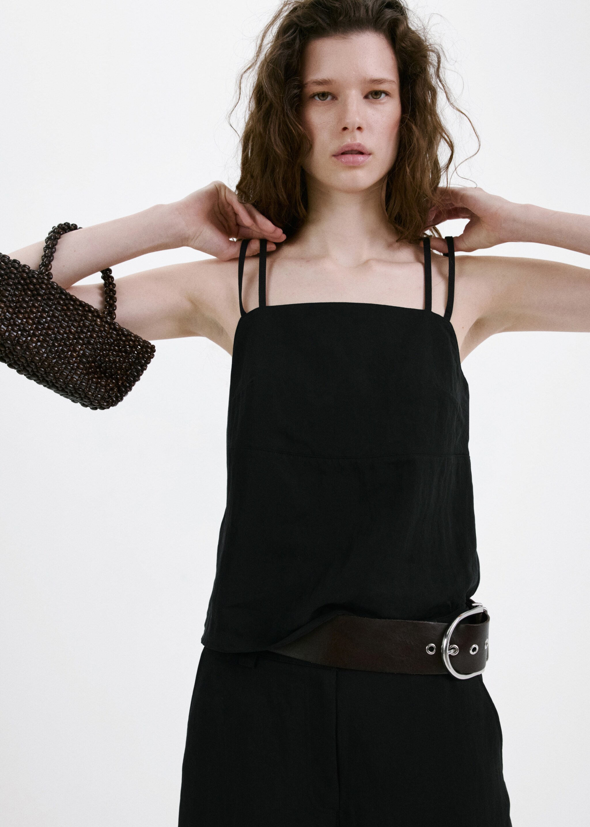 Lyocell top with double straps - Medium plane, Black. Ref: 27067917-00.