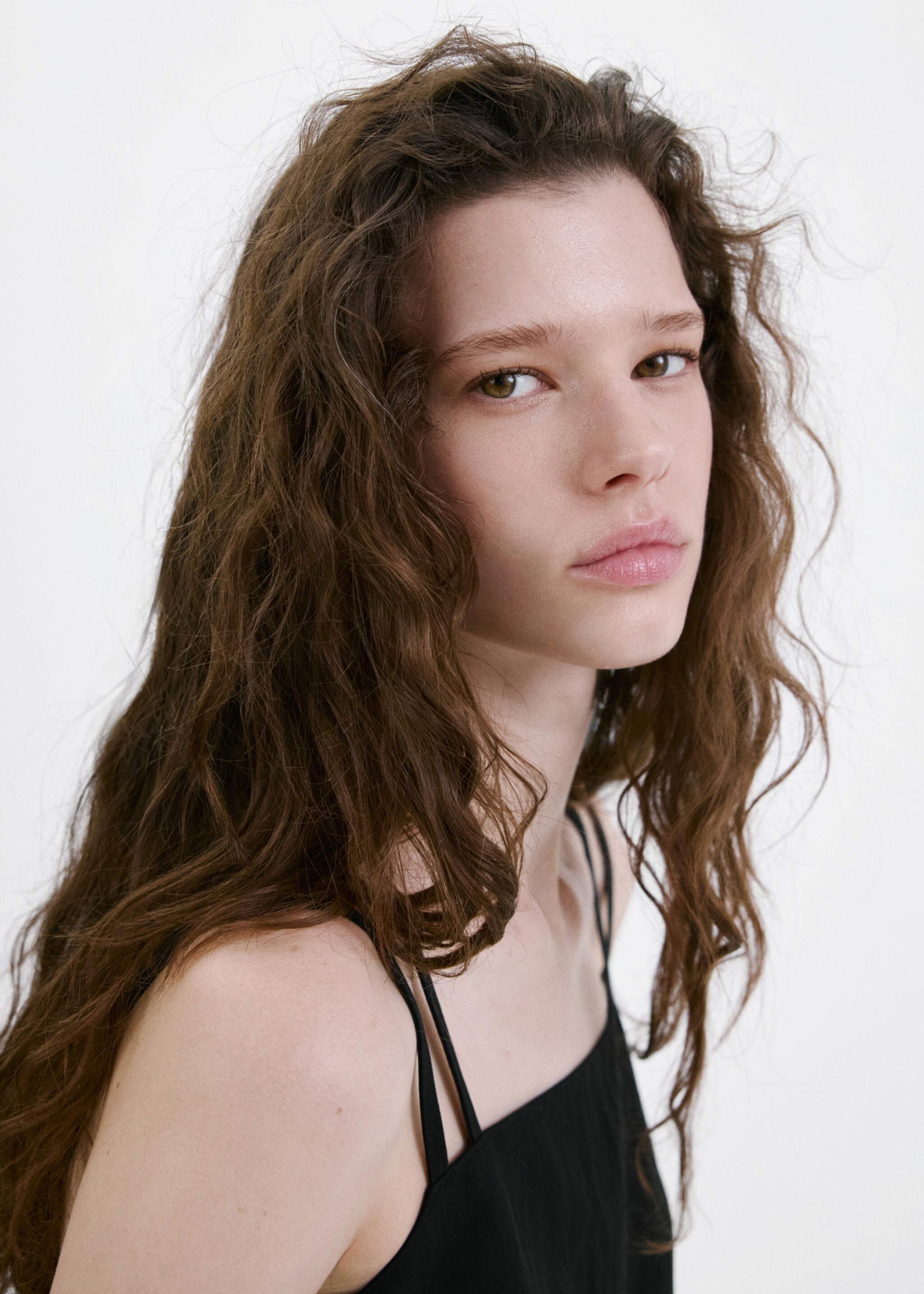 Lyocell top with double straps - Details of the article 1, Black. Ref: 27067917-00.