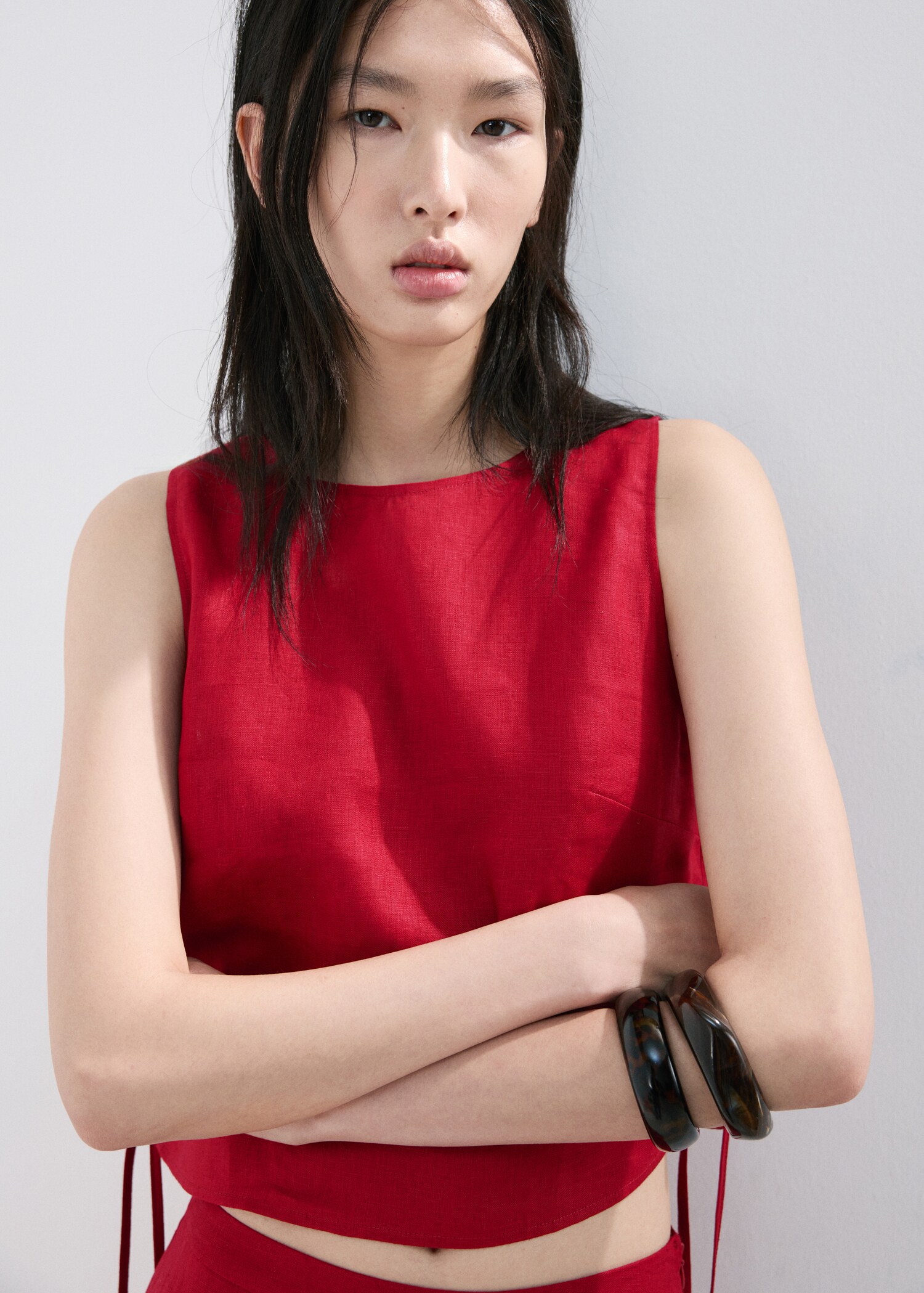 Linen top with ties - Medium plane