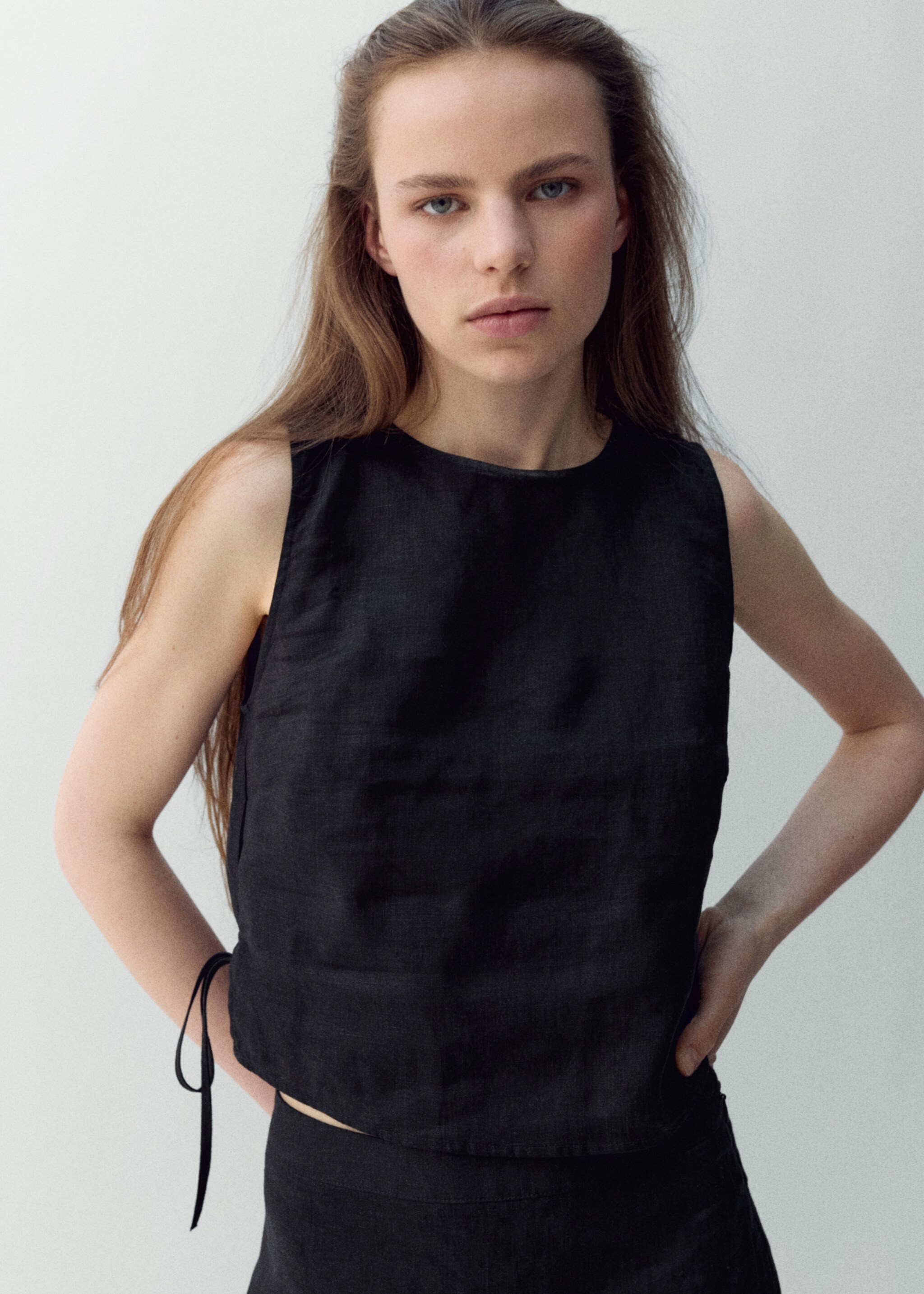 Linen top with ties - Medium plane, Black. Ref: 27067927-00.