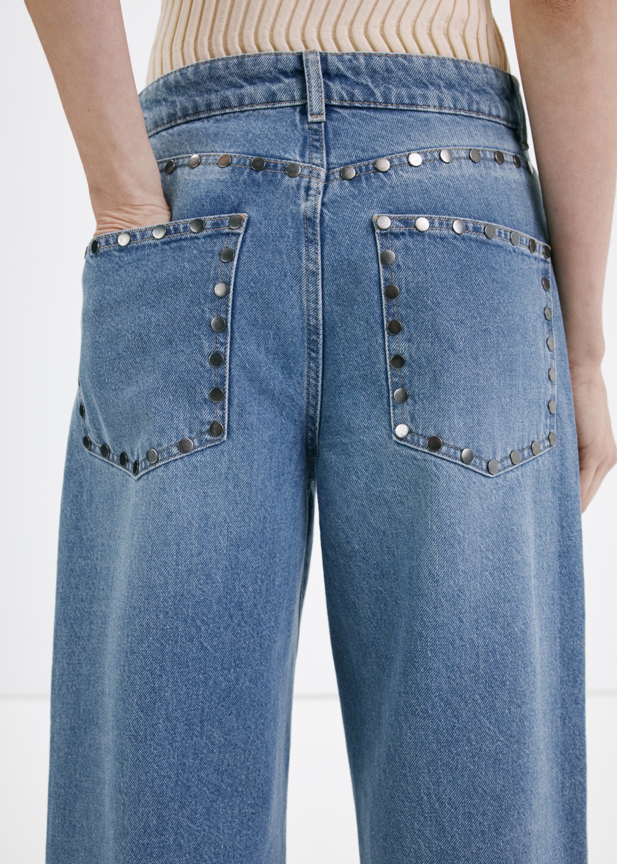 Straight-fit jeans with studs - Details of the article 2, Medium Blue. Ref: 27067938-00.