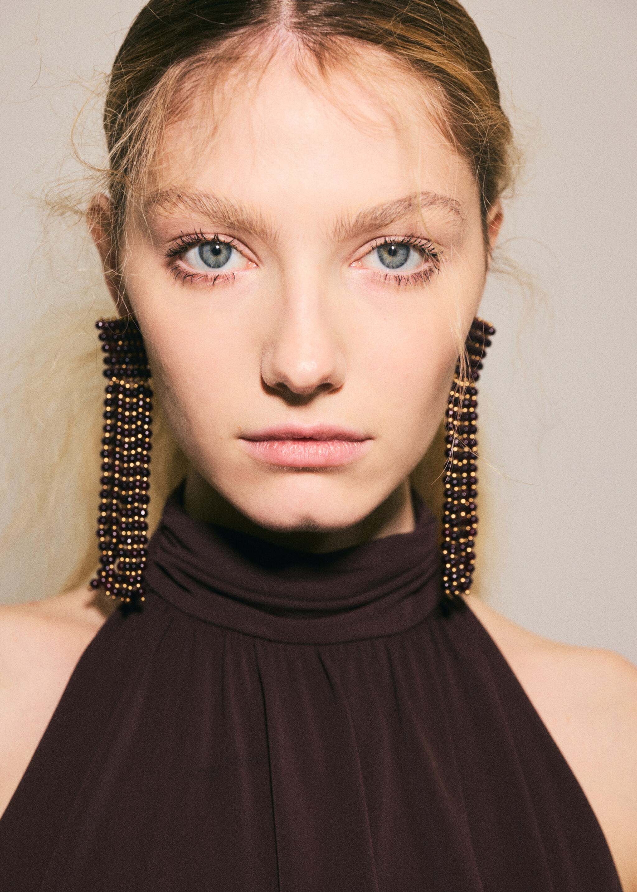 Draped short dress - Details of the article 1, Brown. Ref: 27067939-00.