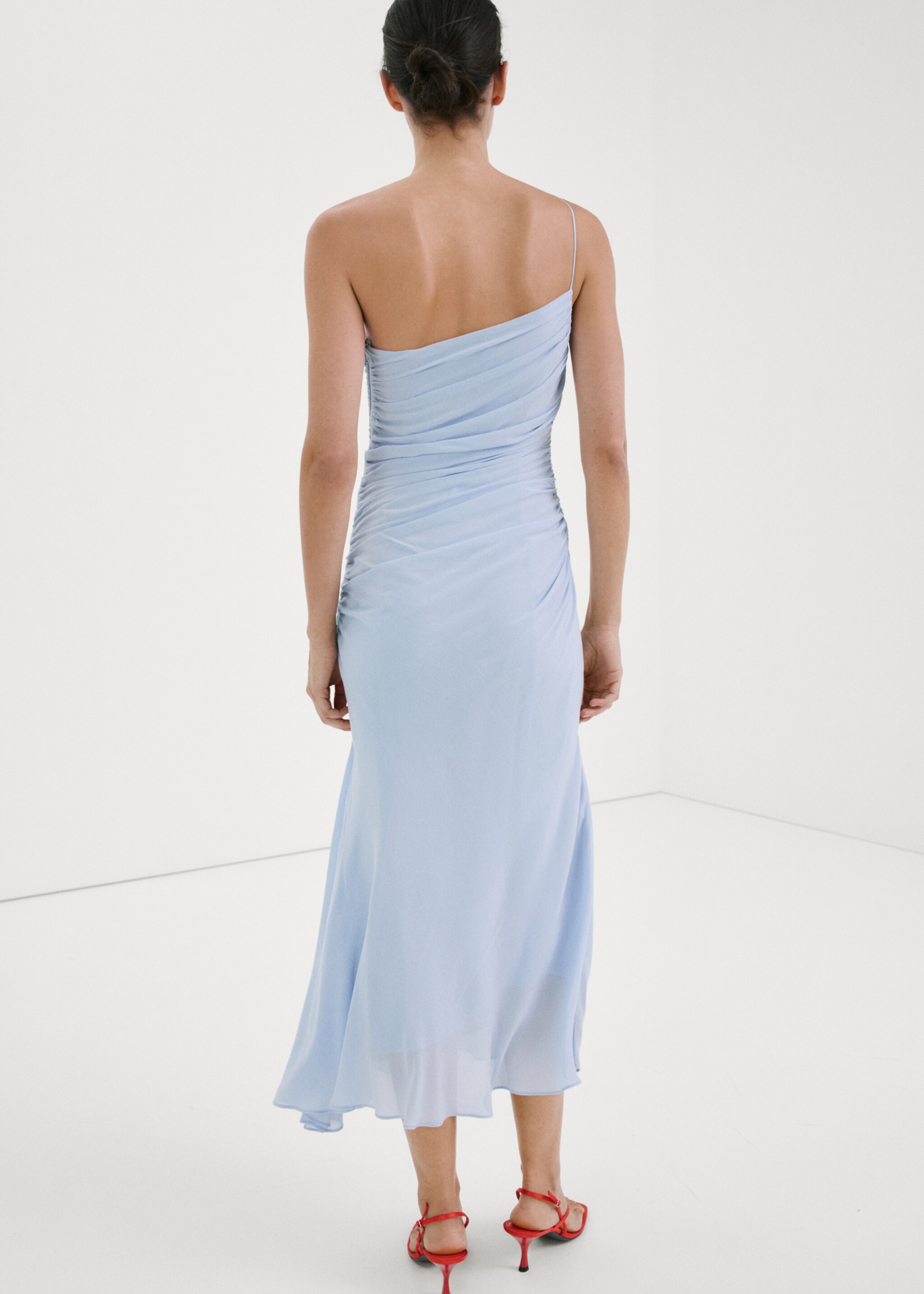 Asymmetrical pleated dress - Reverse of the article, Sky Blue. Ref: 27067940-00.
